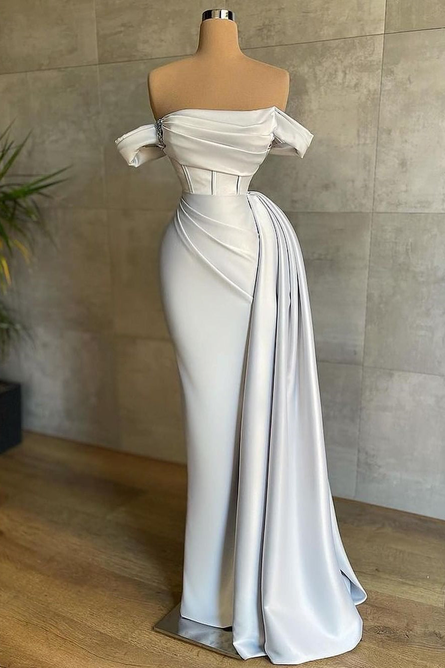 Nobel Off-the-Shoulder White Strapless Mermaid Evening Dress With Ruffles