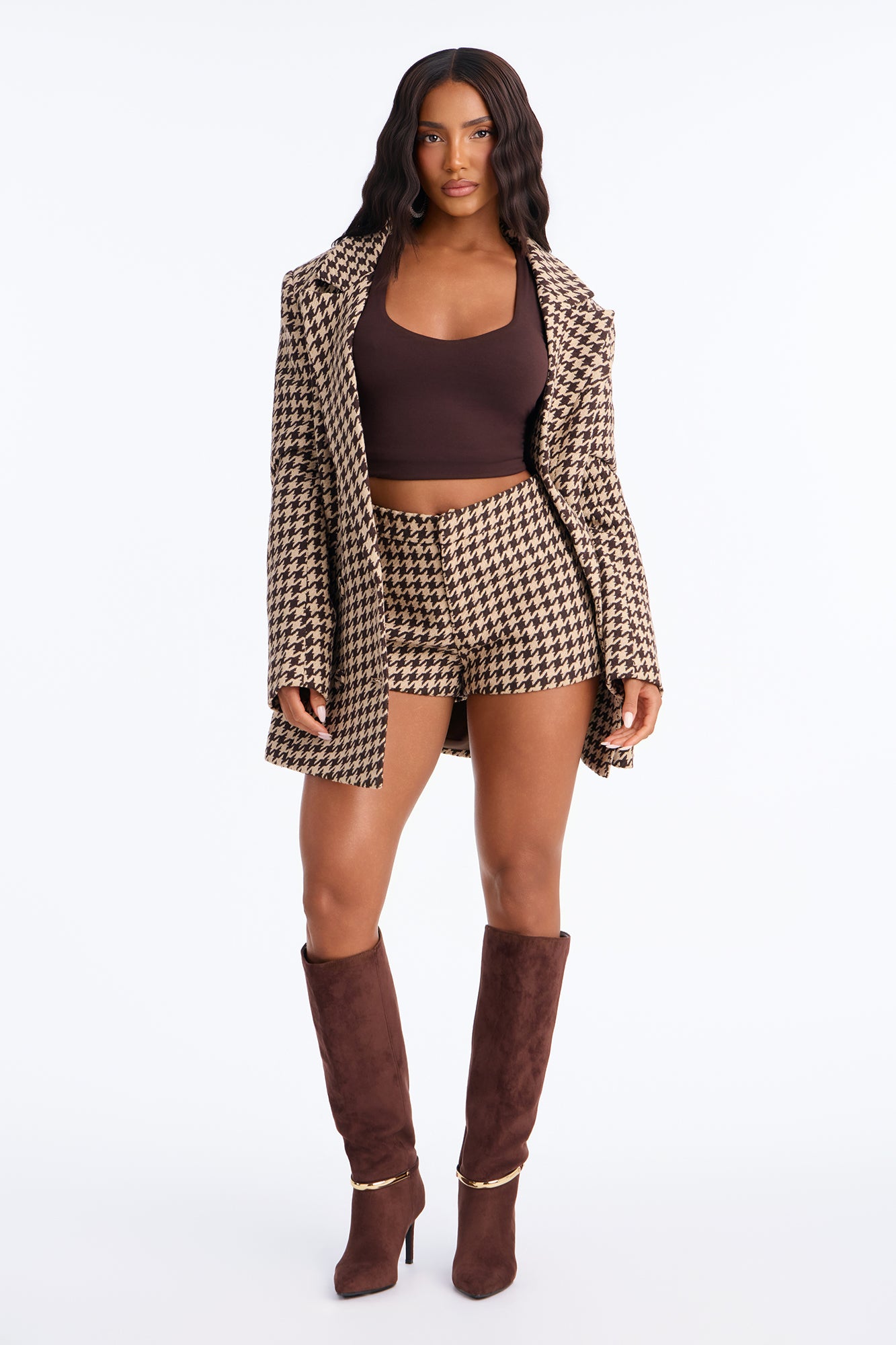 Winifred Houndstooth Short - Brown Combo