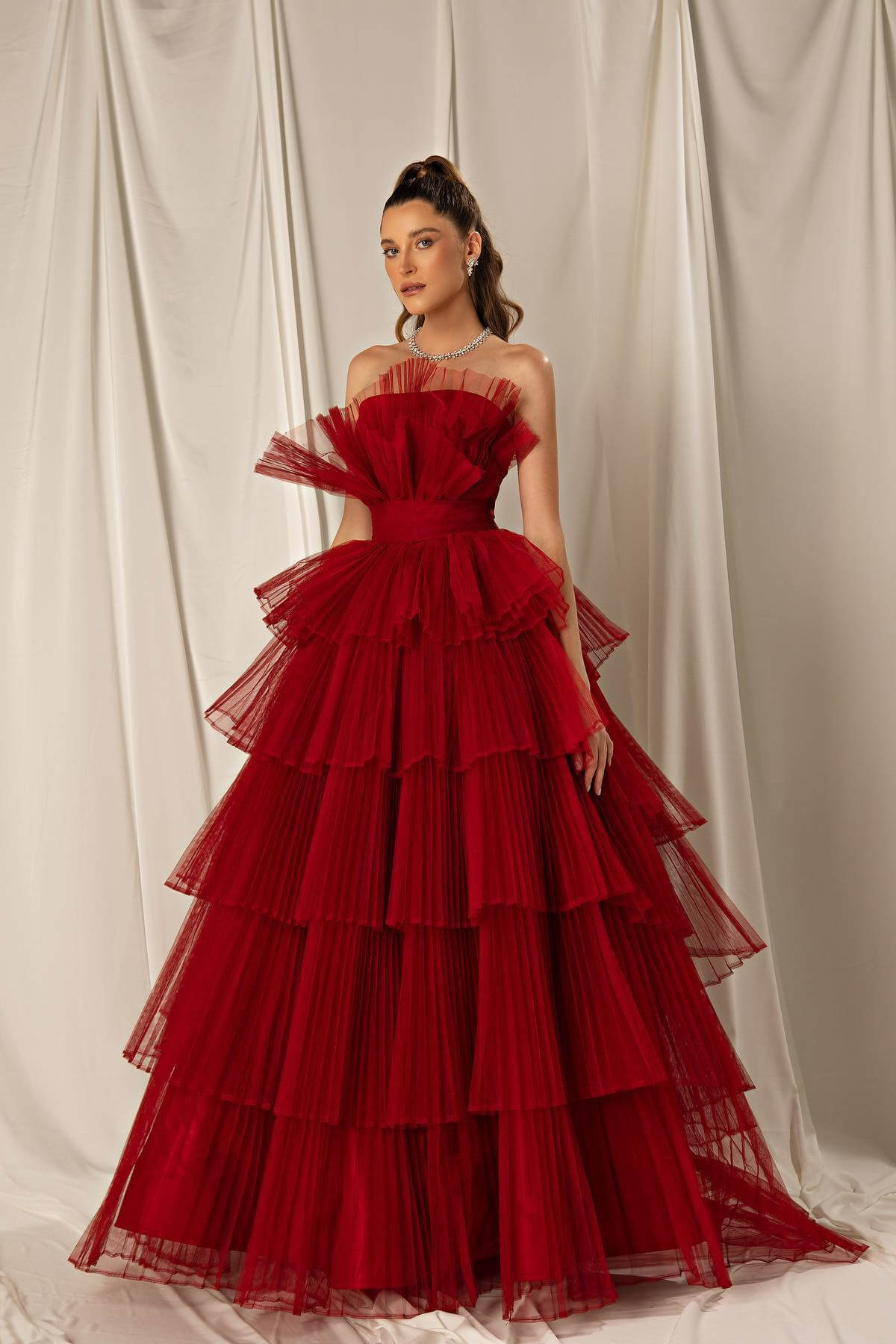 Burgundy Mermaid Sleeveless Layers Sleeveless Evening Dress Strapless