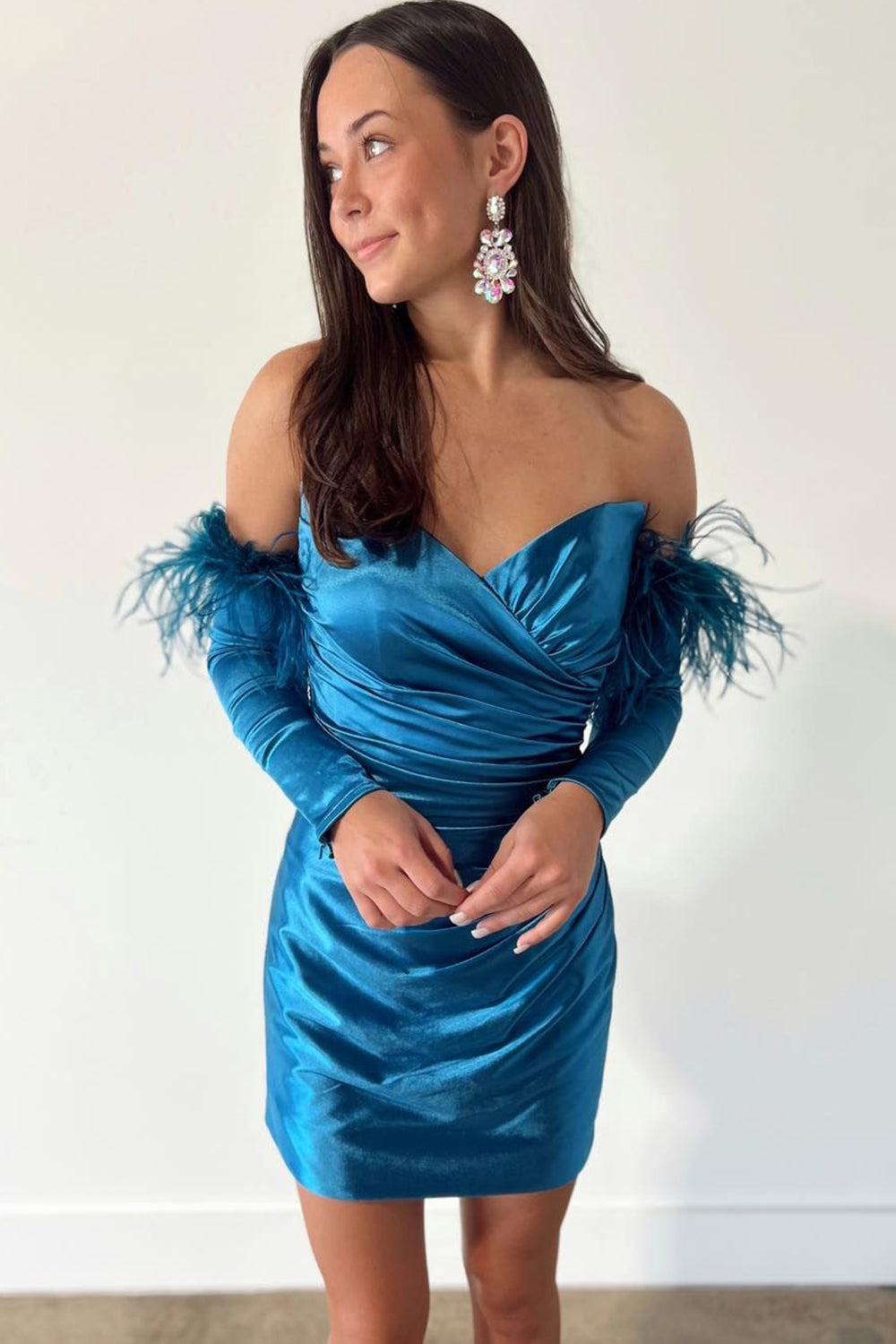 Blue Detachable Long Sleeves Tight Short Homecoming Dress/Mini Dress