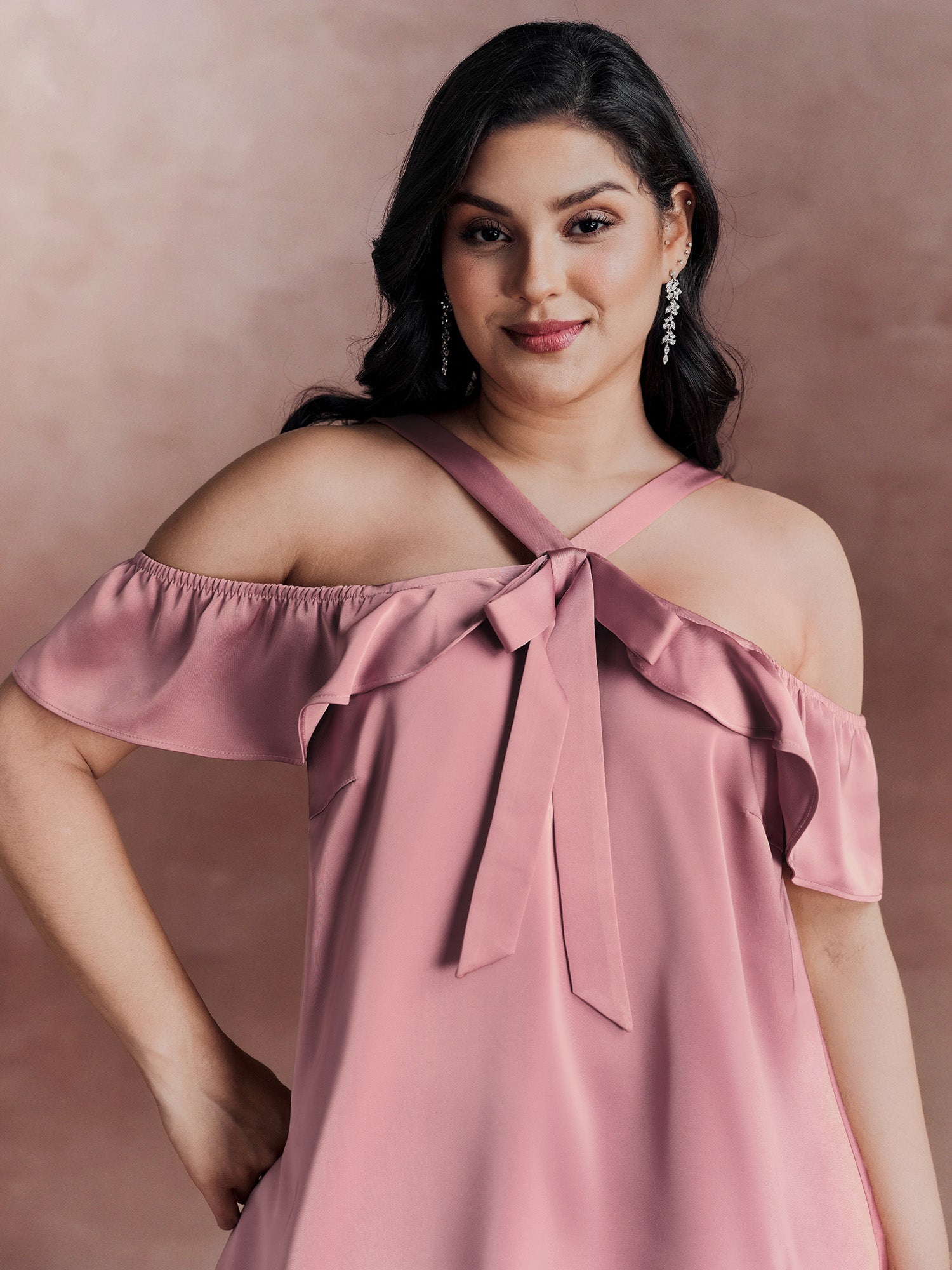 Elegant Satin Off-Shoulder Bowtie Blouse