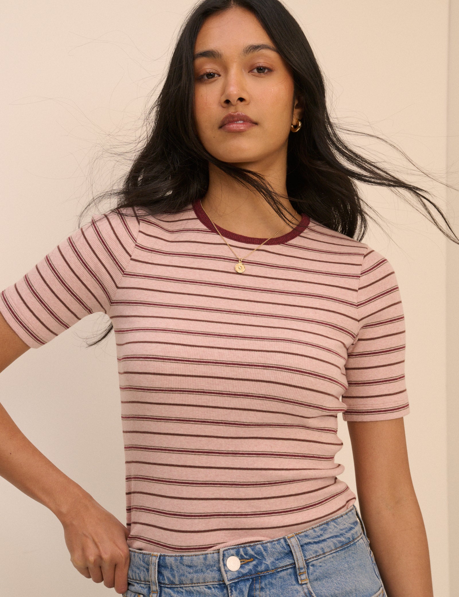 Pink and Burgundy Striped T-Shirt