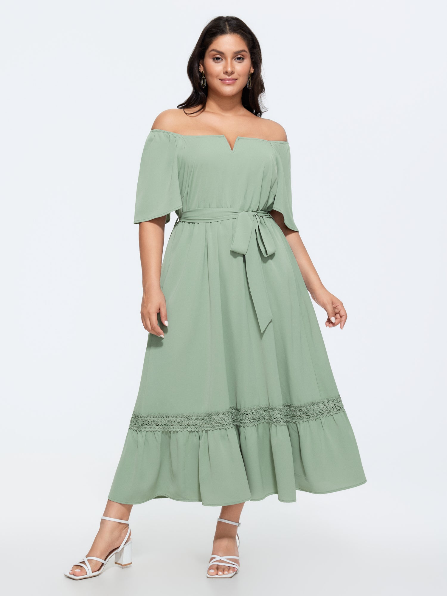 2-Way Wear Neckline Waist-Tie Maxi Dress