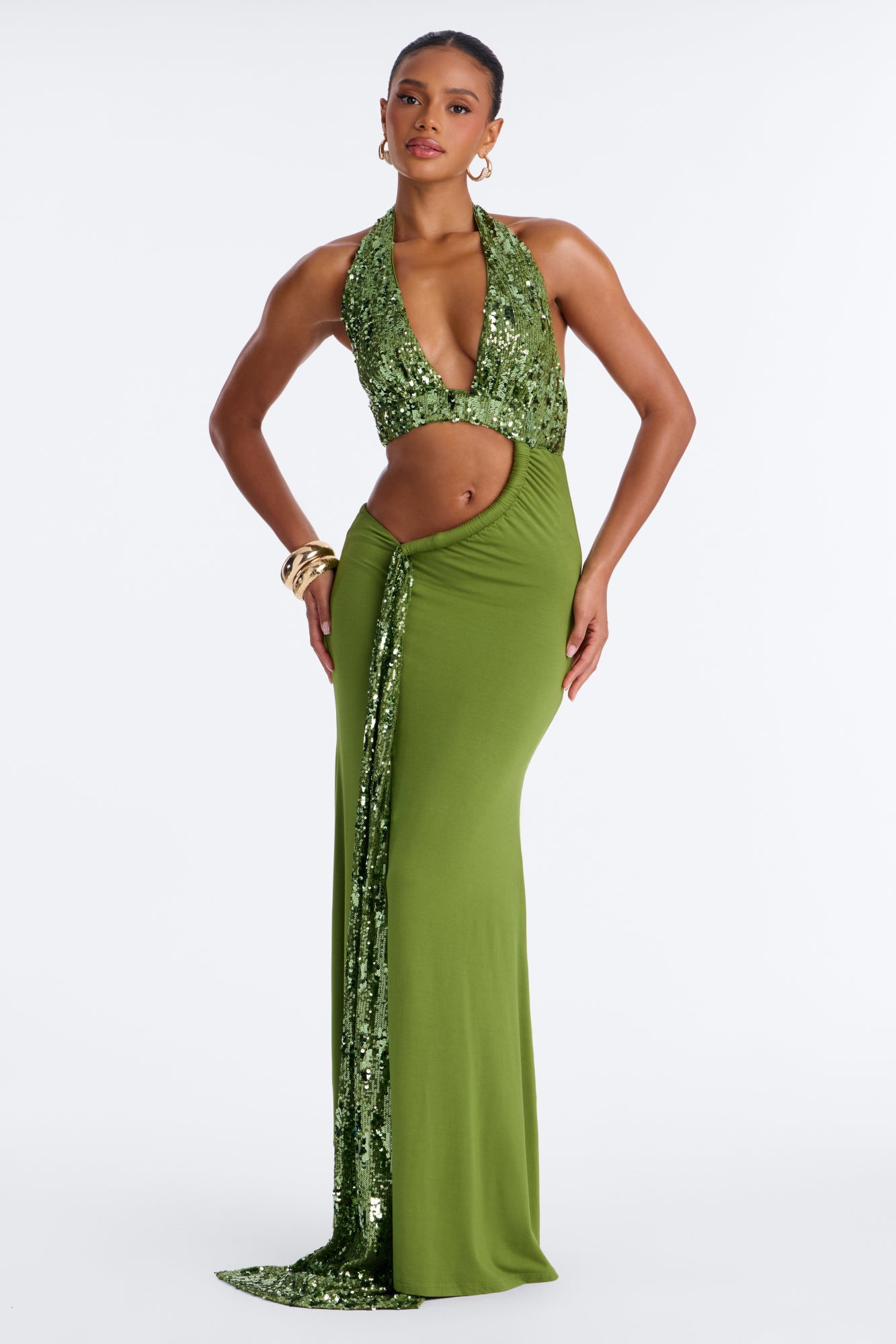 Selene Sequin Maxi Dress - Olive