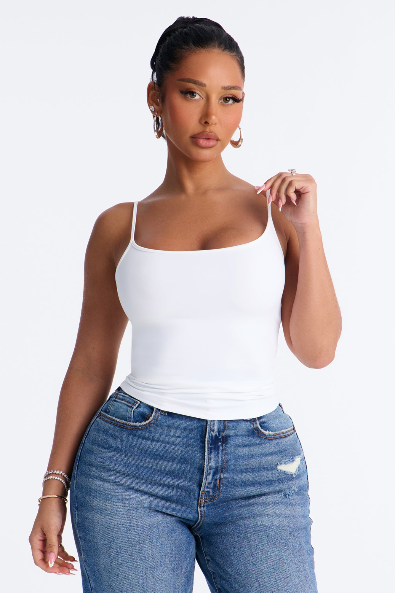 On The Go Spaghetti Strap Tank Top - White