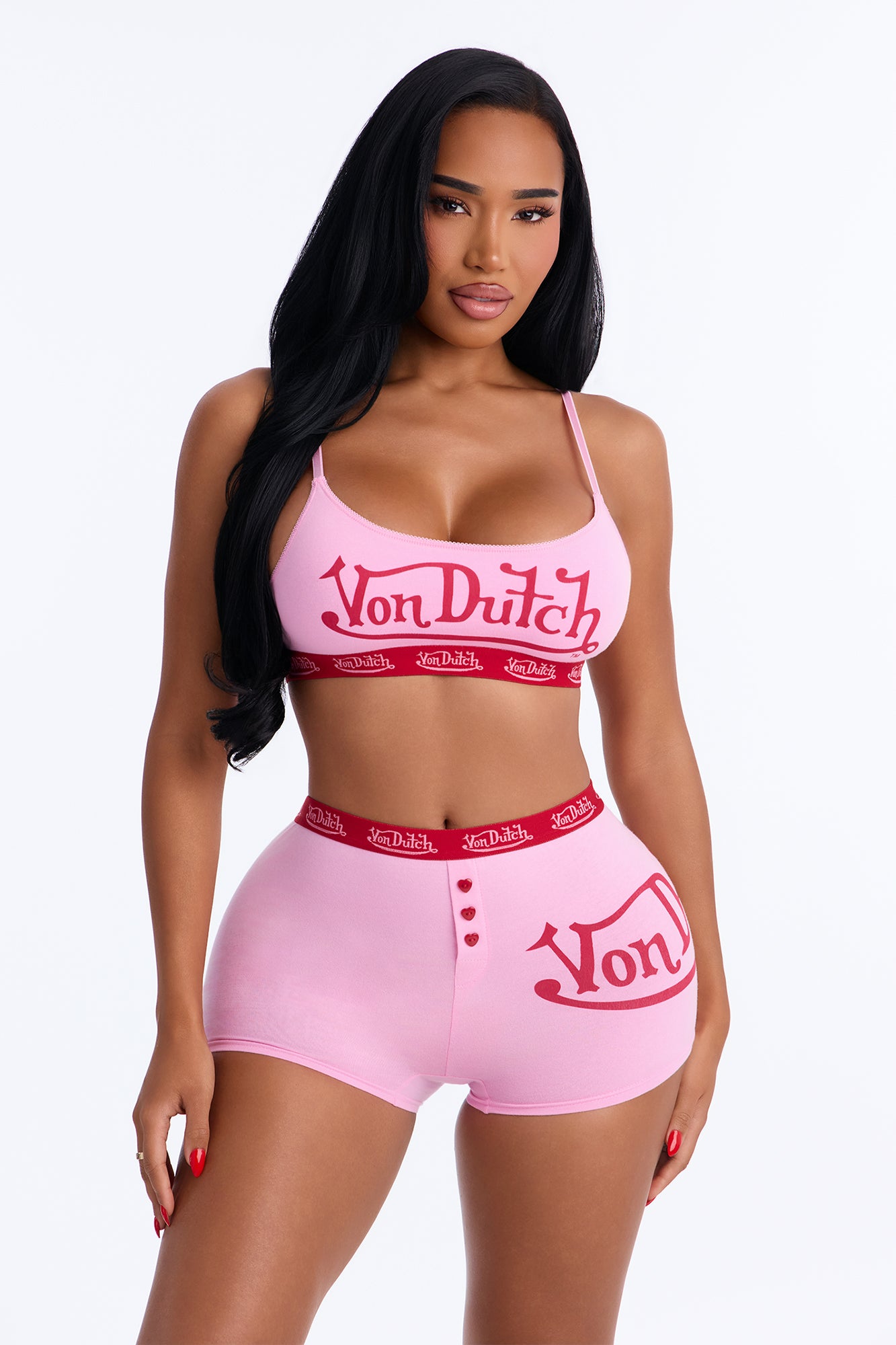 Von Dutch Boyshort And Bralette 2 Piece Set - Pink/combo
