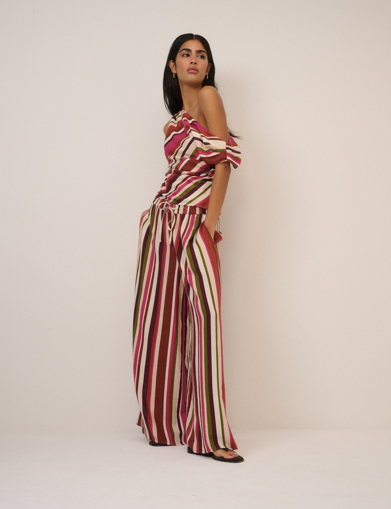 Multi-Coloured Striped Top & Trousers Set