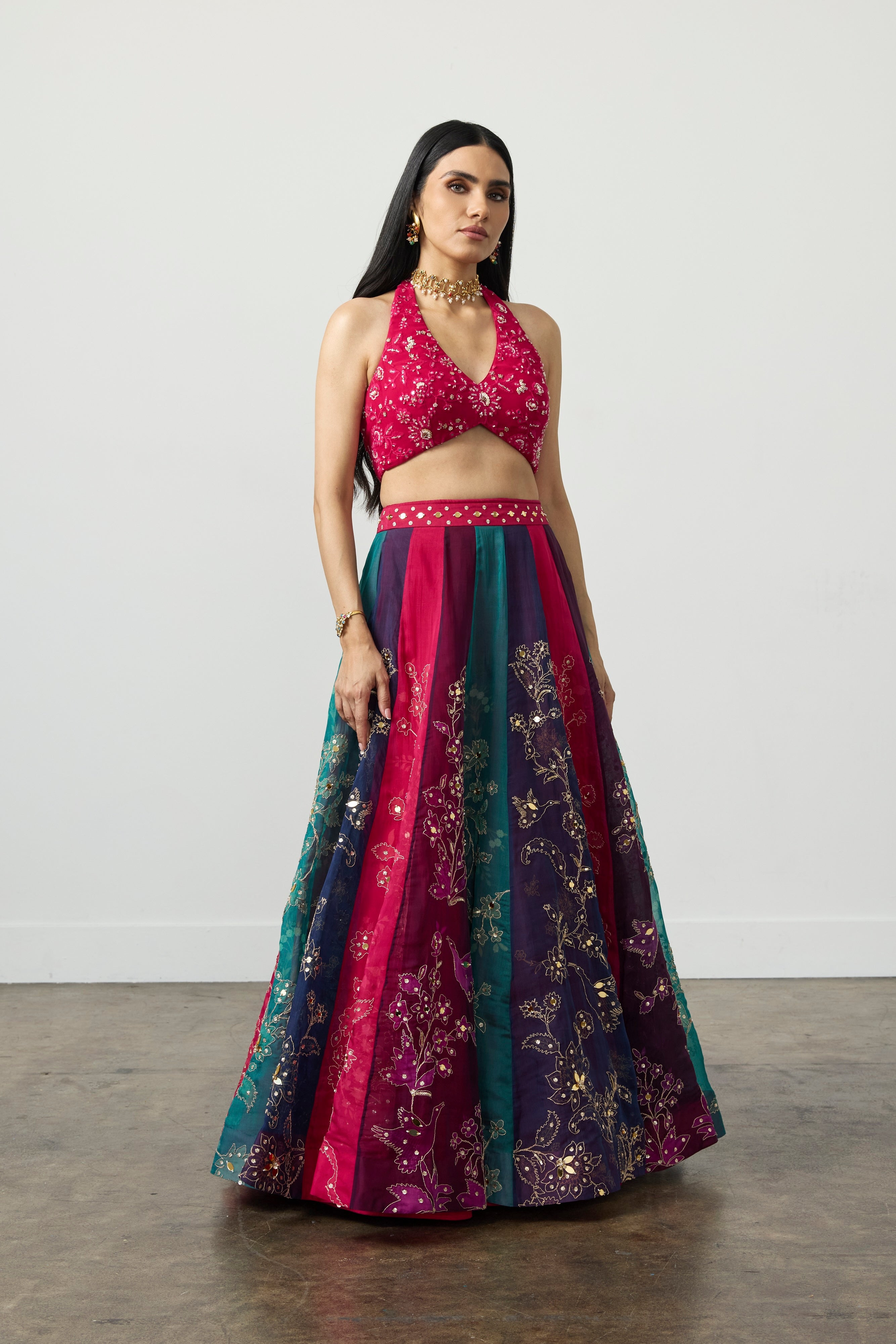 Fuchsia Pink Halter Neck Lehenga Set