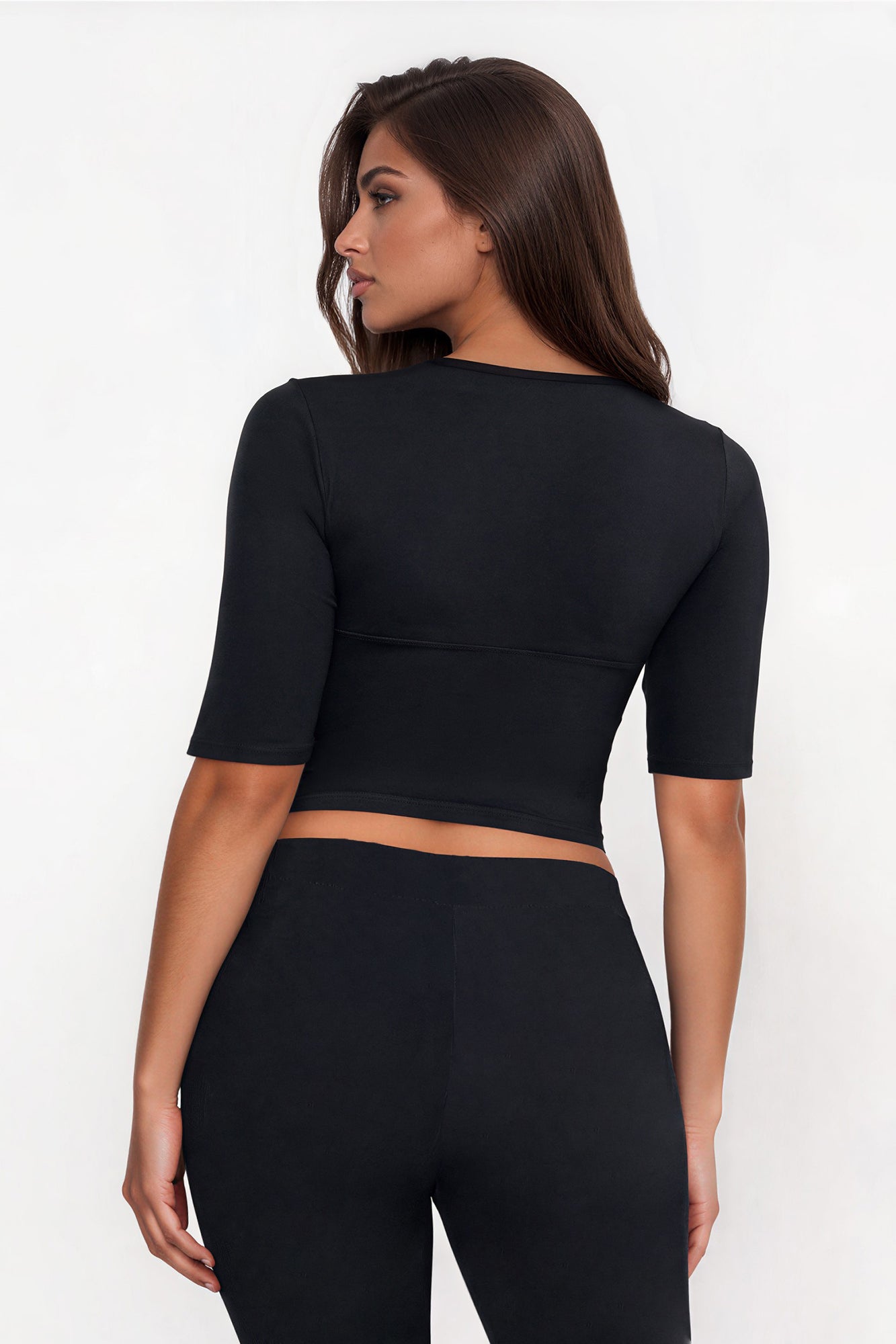 Salty Sweet Plunge Neck Elbow Sleeve Top - Black