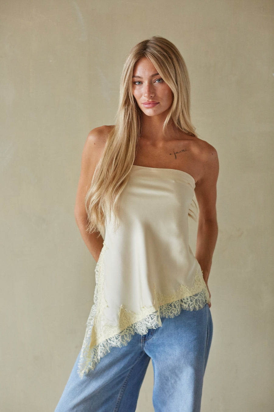Marissa Lace Trim Asymmetrical Top