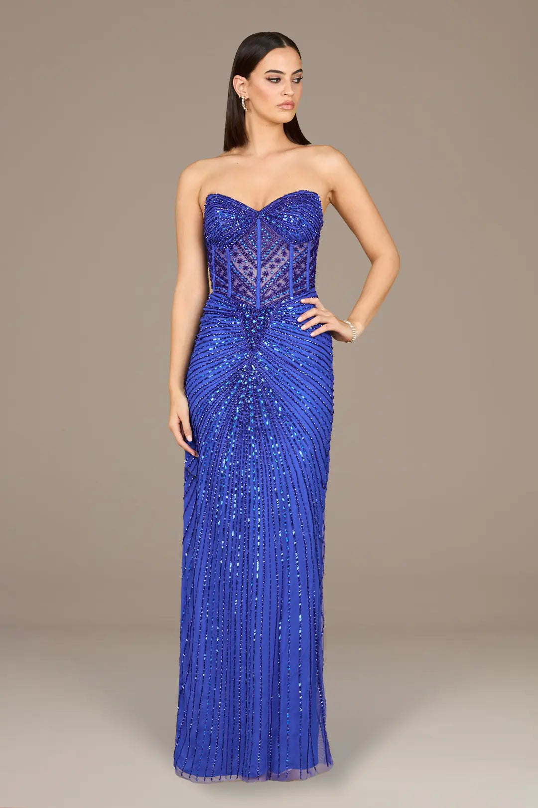 Embellished Strapless Gown with Slit