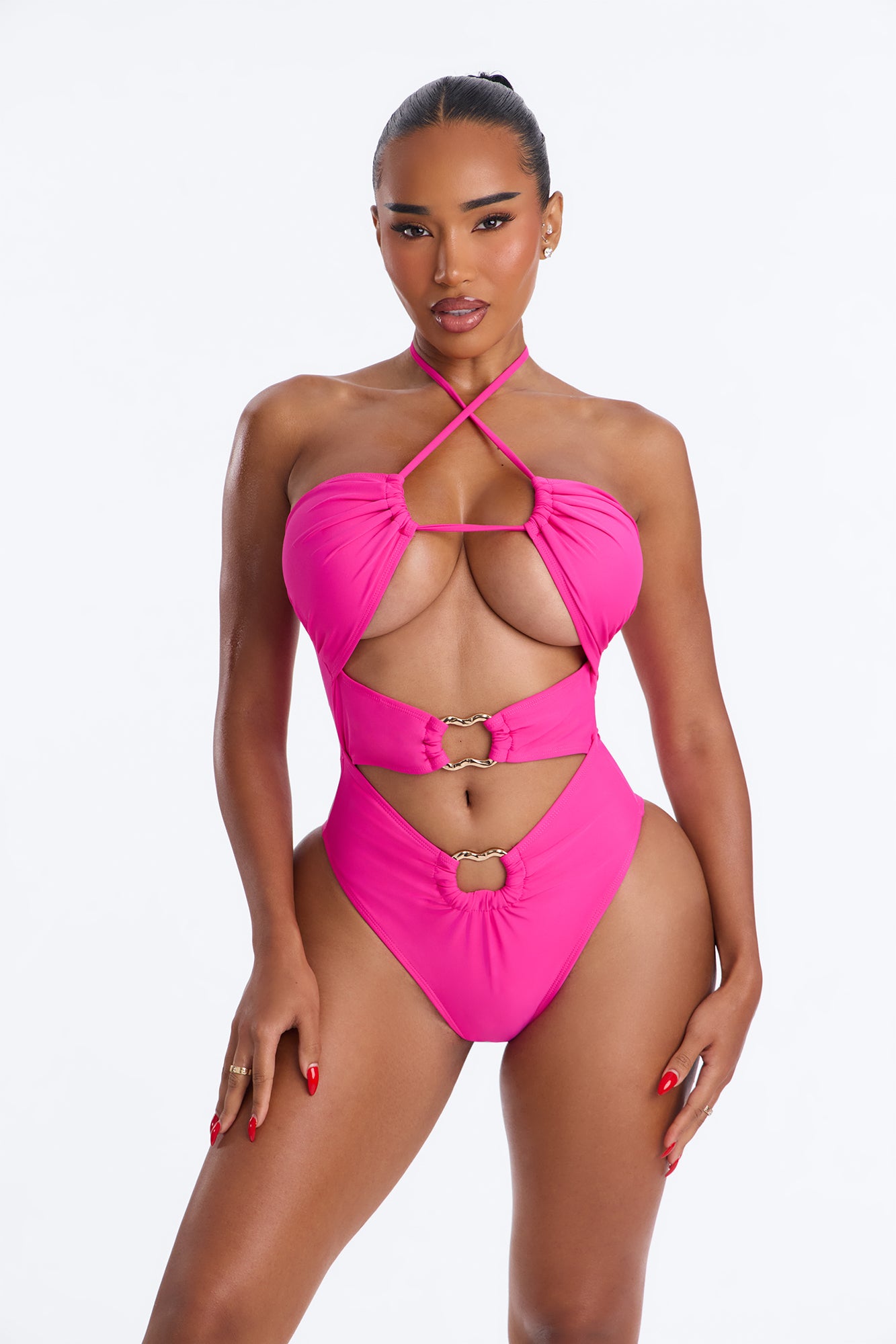 Ocean Temptress Hardware Criss Cross 1 Piece Swimsuit - Fuchsia