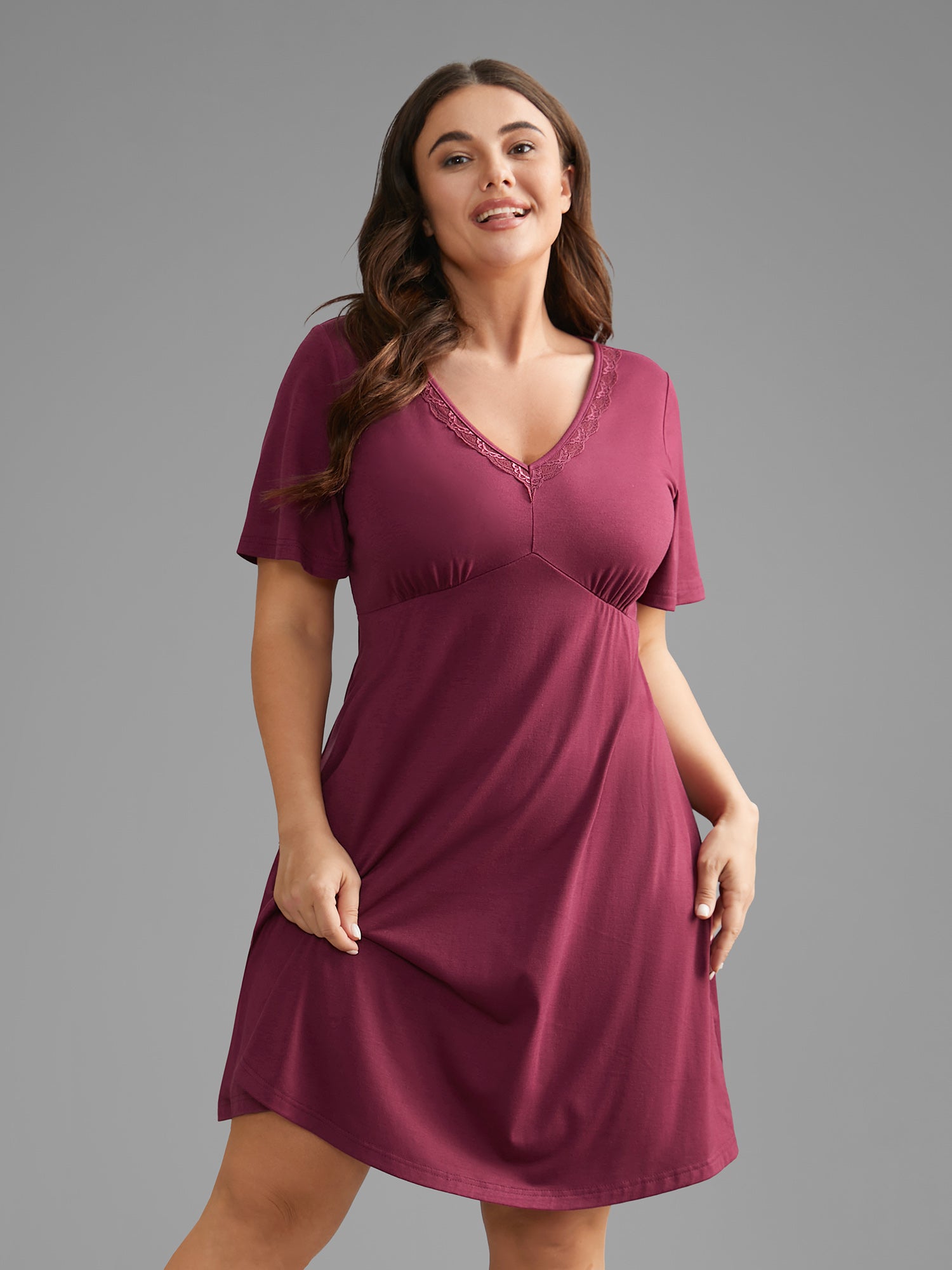 V-Neck Lace Trim Nightgown