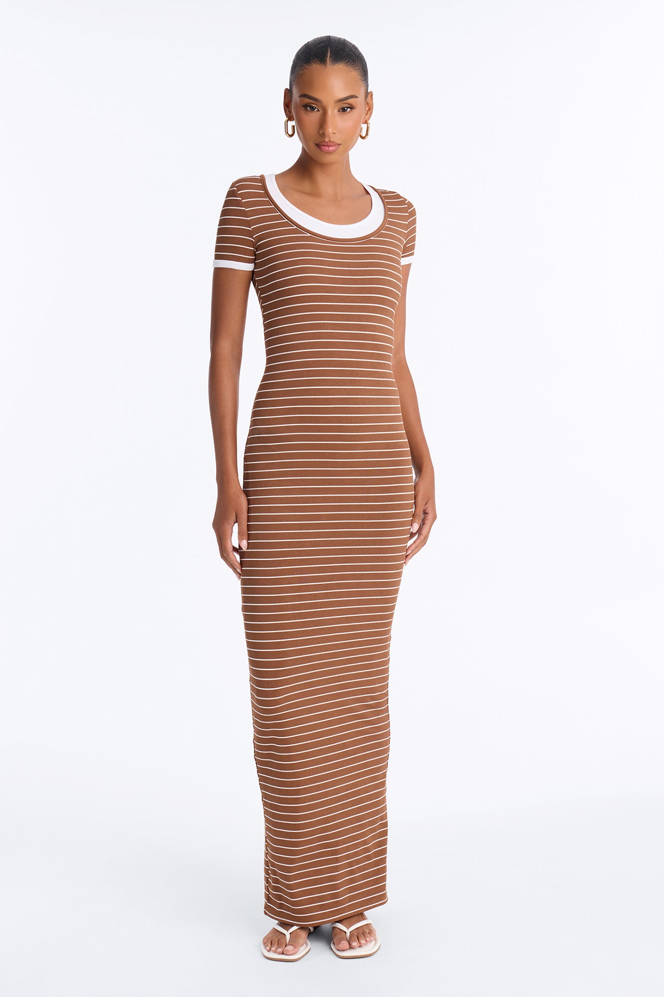 Day Off Short Sleeve Ribbed Maxi Dress - Chocolate