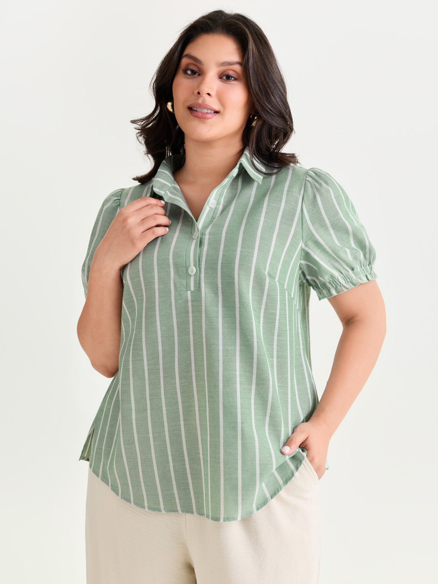 Striped Ruffled Puffy Sleeve Blouse