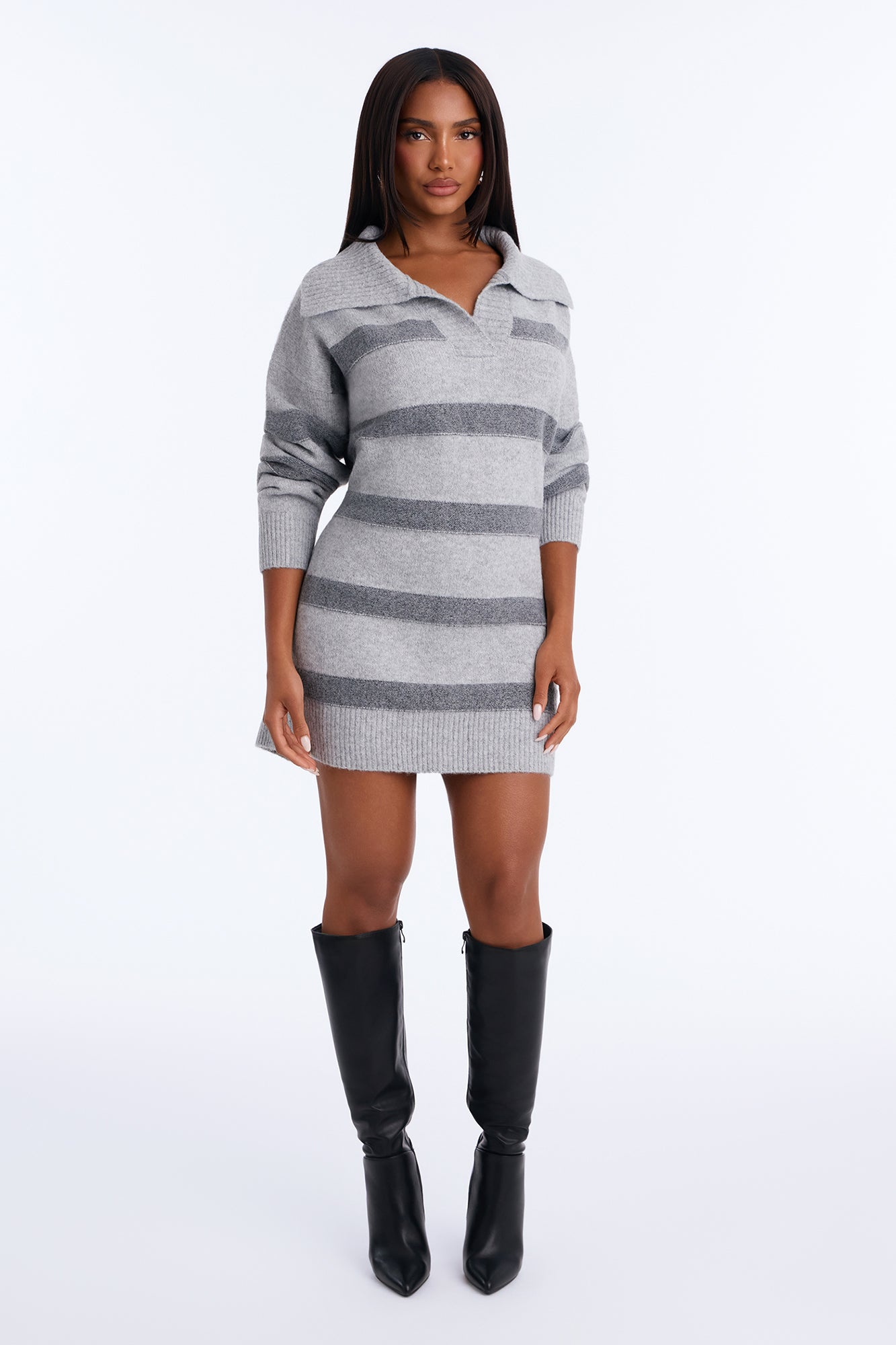 Sweater Weather Long Sleeve Mini Dress - Grey/combo