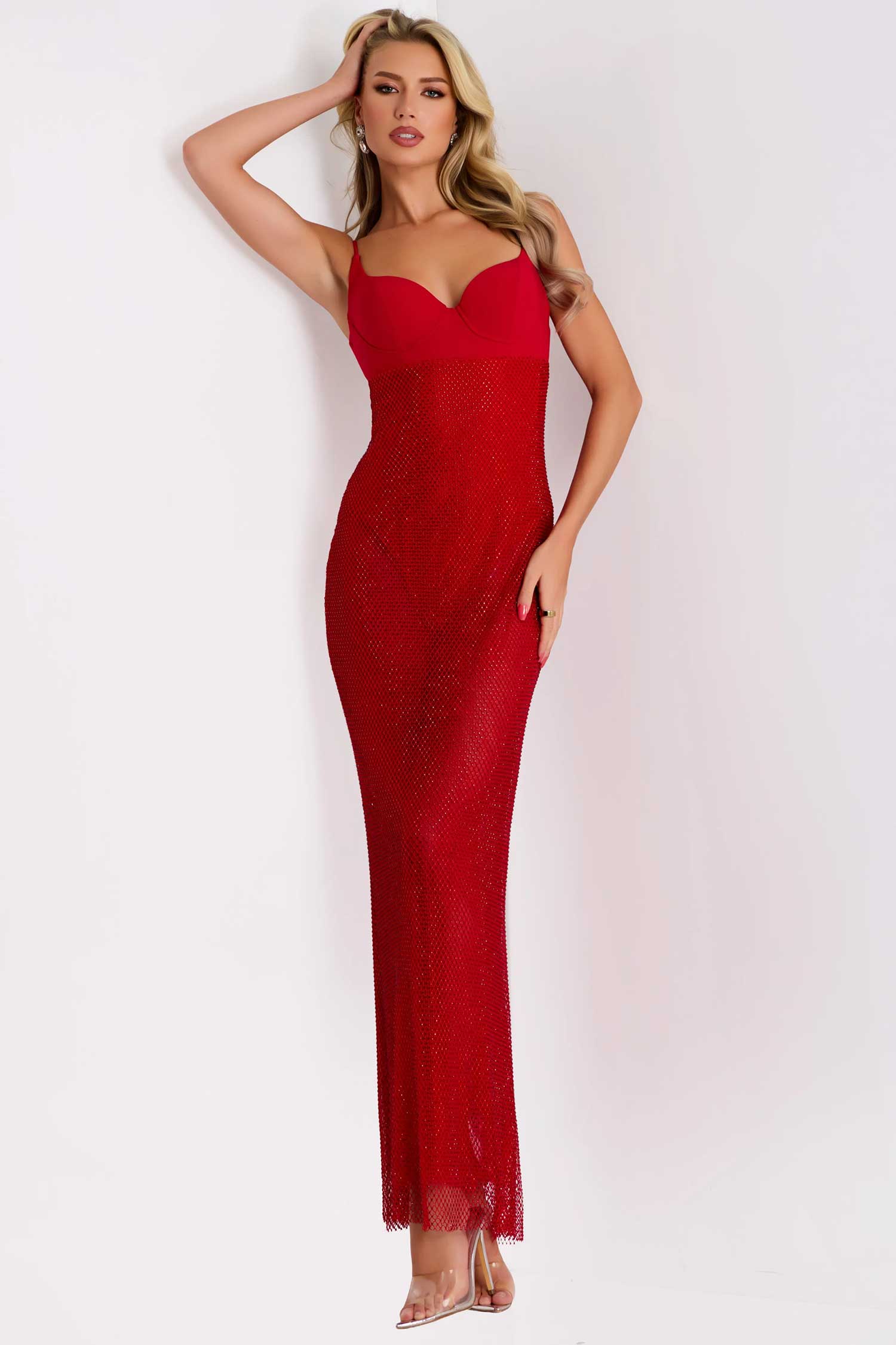 Jovani 36373 Rhinestone Mesh Sweetheart Neck Long Dress