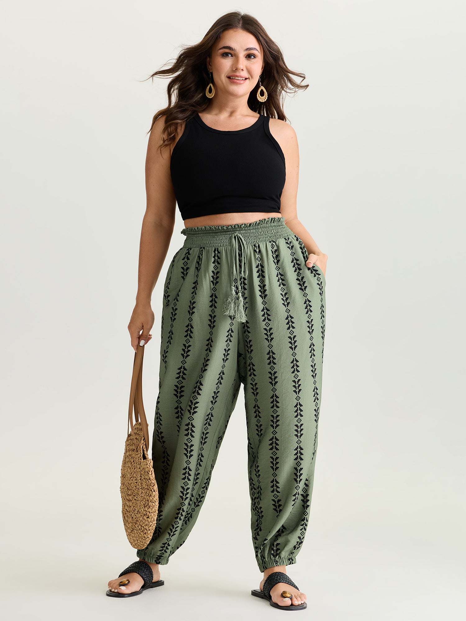 Supersoft Geometric Print Shirred Jogger Pants