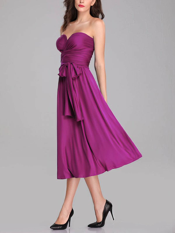 Beautiful A-Line Sweetheart Strapless Satin Tea-Length Bridesmaid Dresses