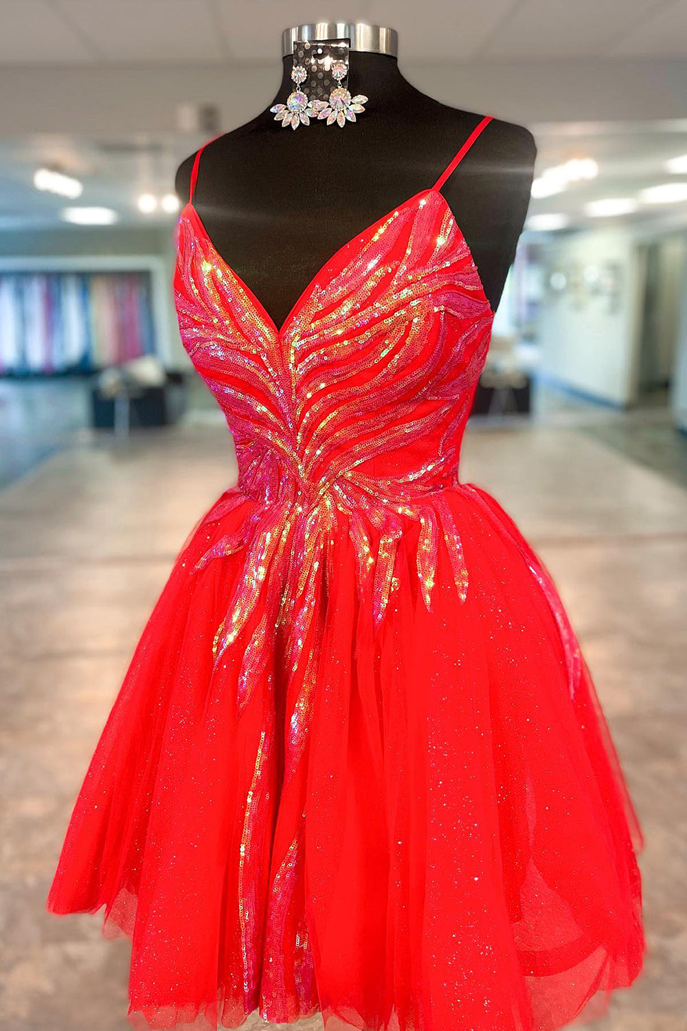 Glitter Red Sequined A-Line Short Homecoming Dress/Mini Dress