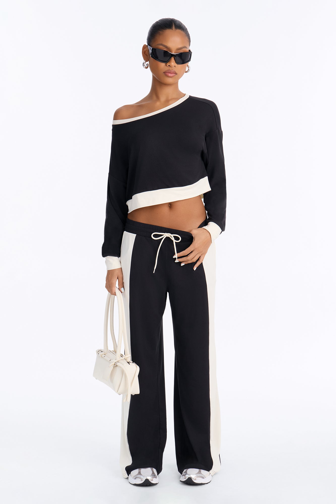 Teagan Off Shoulder Pant Set - Black/combo