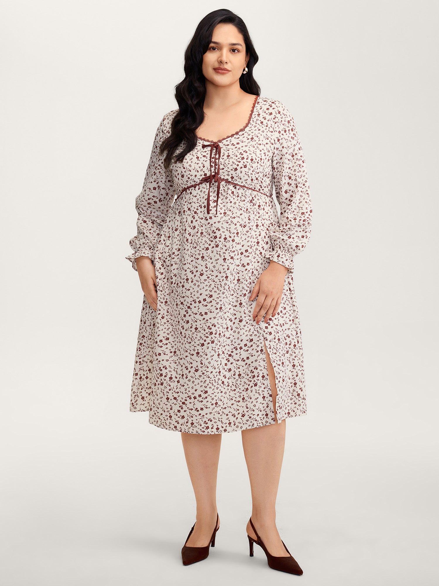 Bowknot Detail Stretchy Waist-Defining Midi Dress