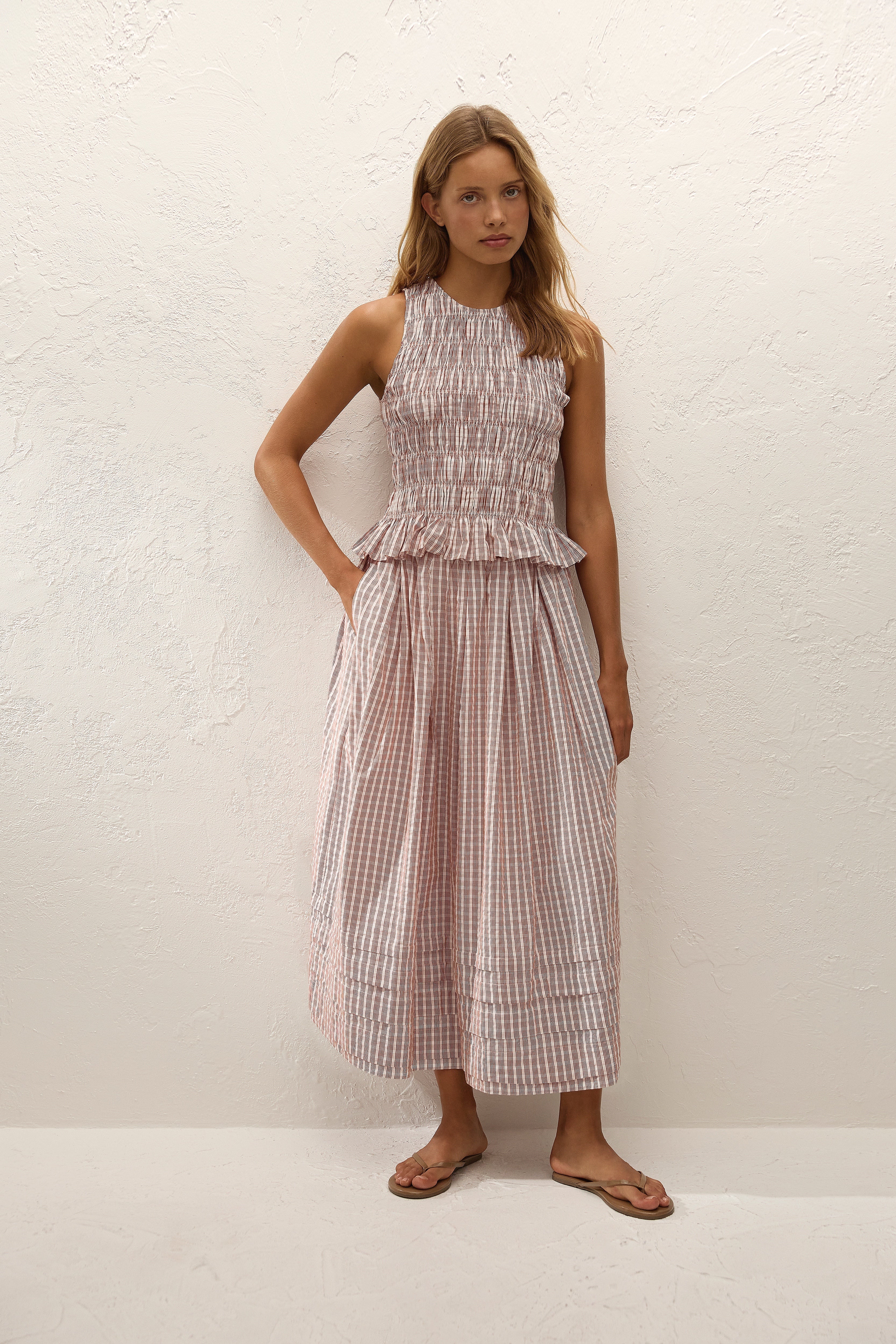 Cales Skirt Paloma Check Cinnamon White