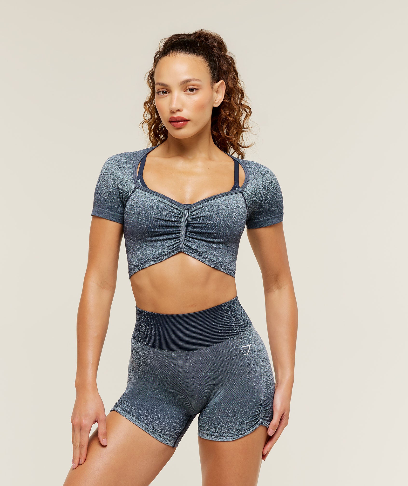 Gymshark Blush Seamless Short Sleeve Top - Heavy Blue/Chilled Blue