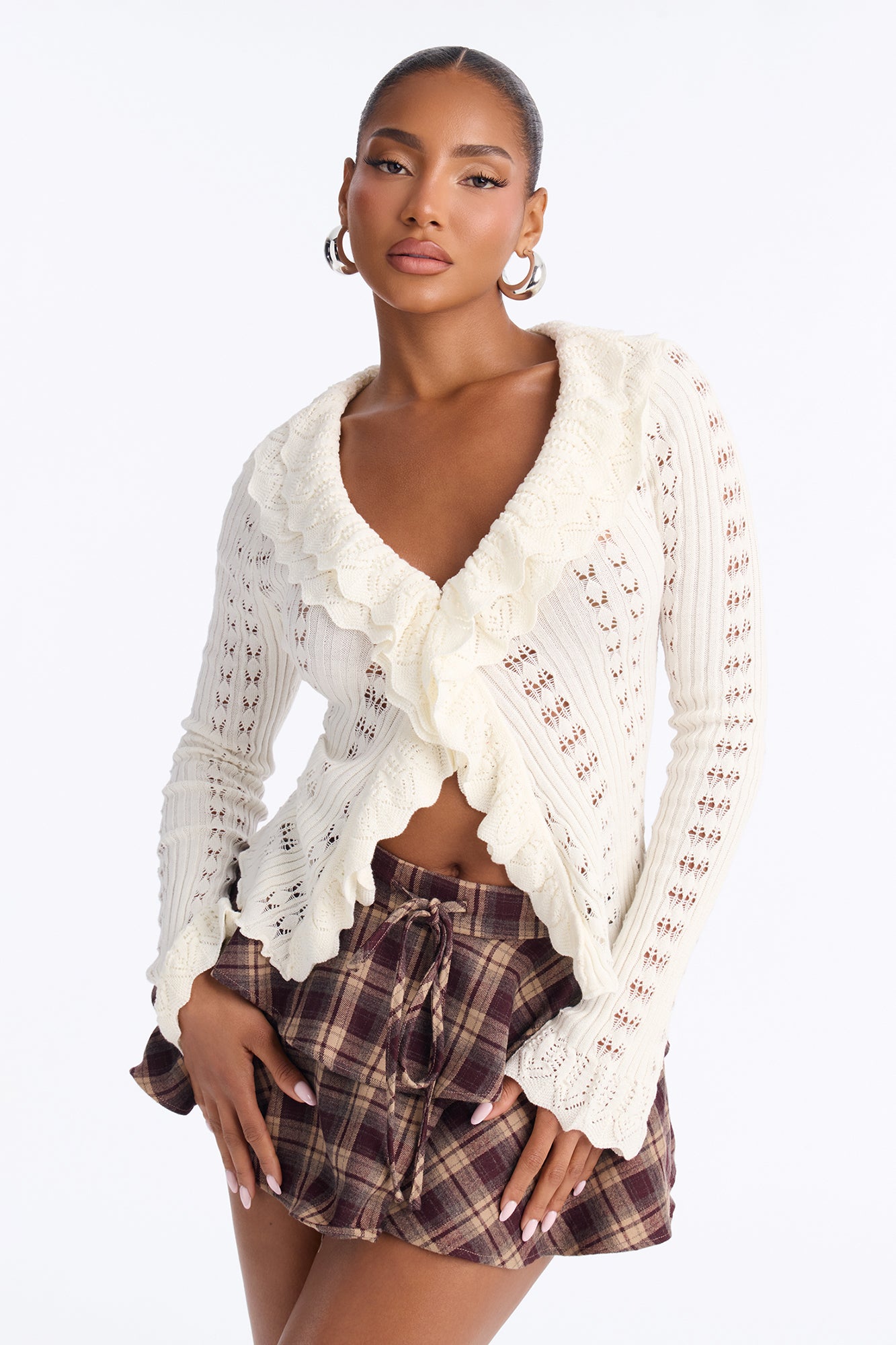 Soft Clouds Ruffle Collar Cardigan Sweater - Ivory