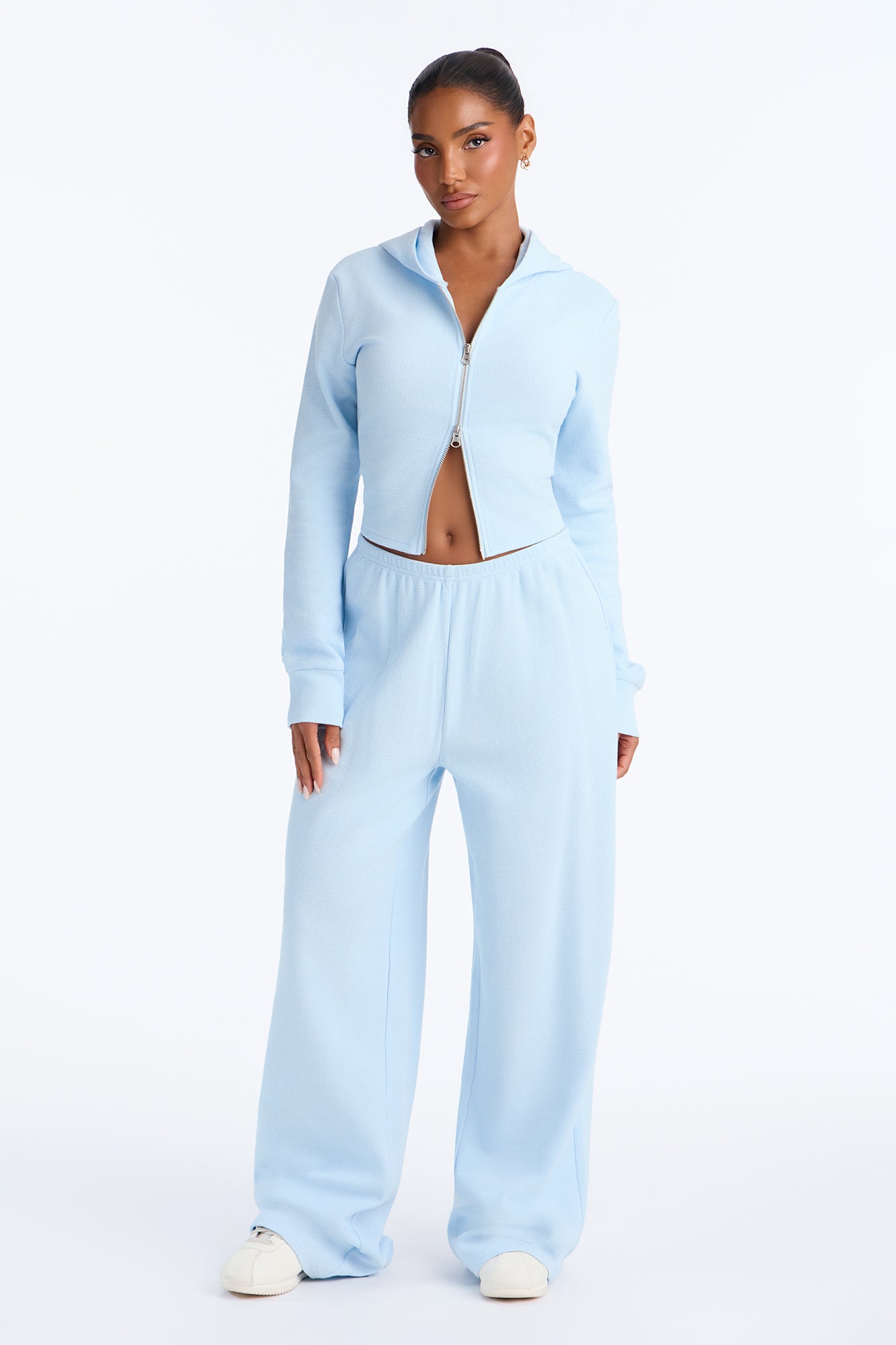 Thalia Thermal Wide Leg Pant Set - Light Blue