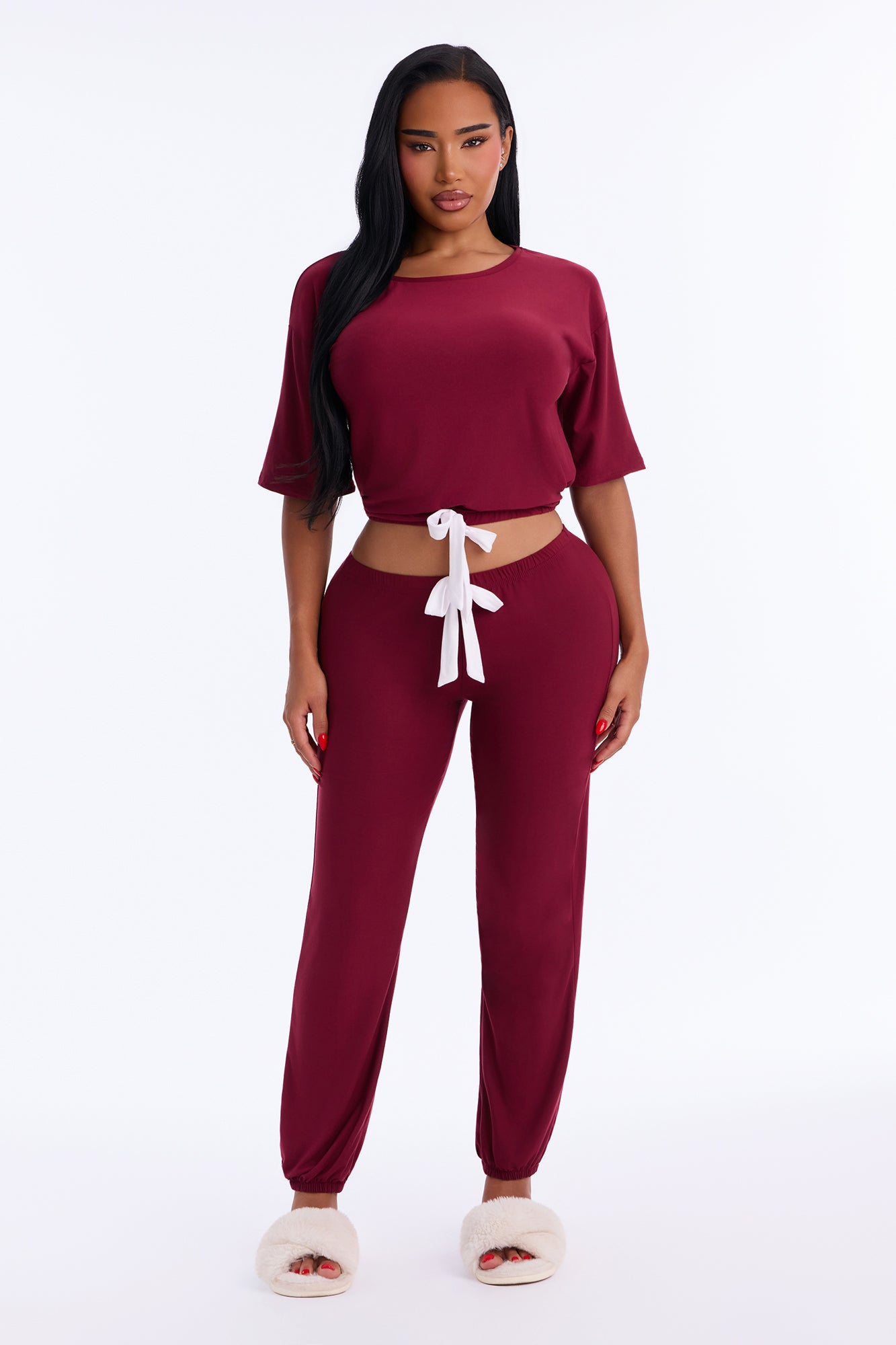 Tonight Only Short Sleeve PJ Jogger Pant Set - Burgundy
