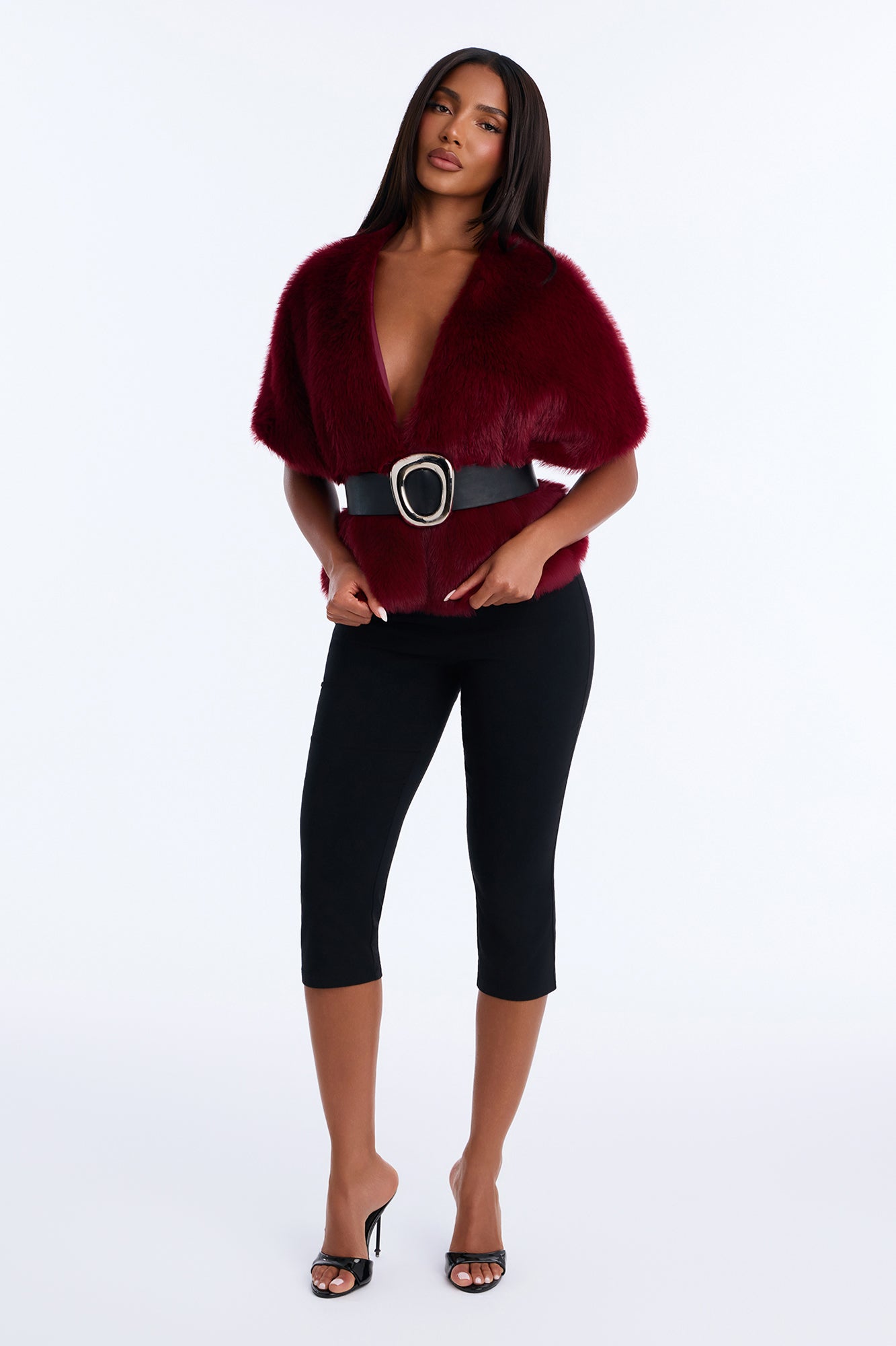 Midnight Moves Faux Fur Cropped Bolero - Burgundy