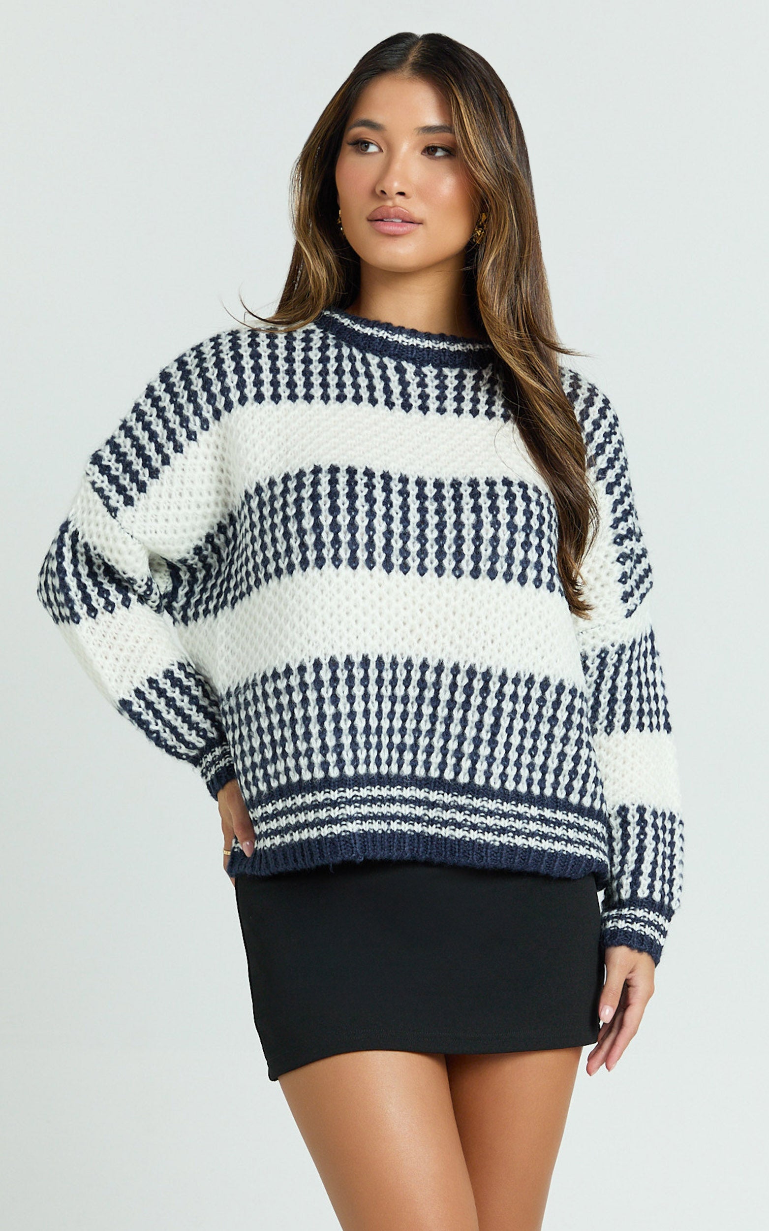Snuggle Up Jumper - Knit Jumper in Navy Stripe
