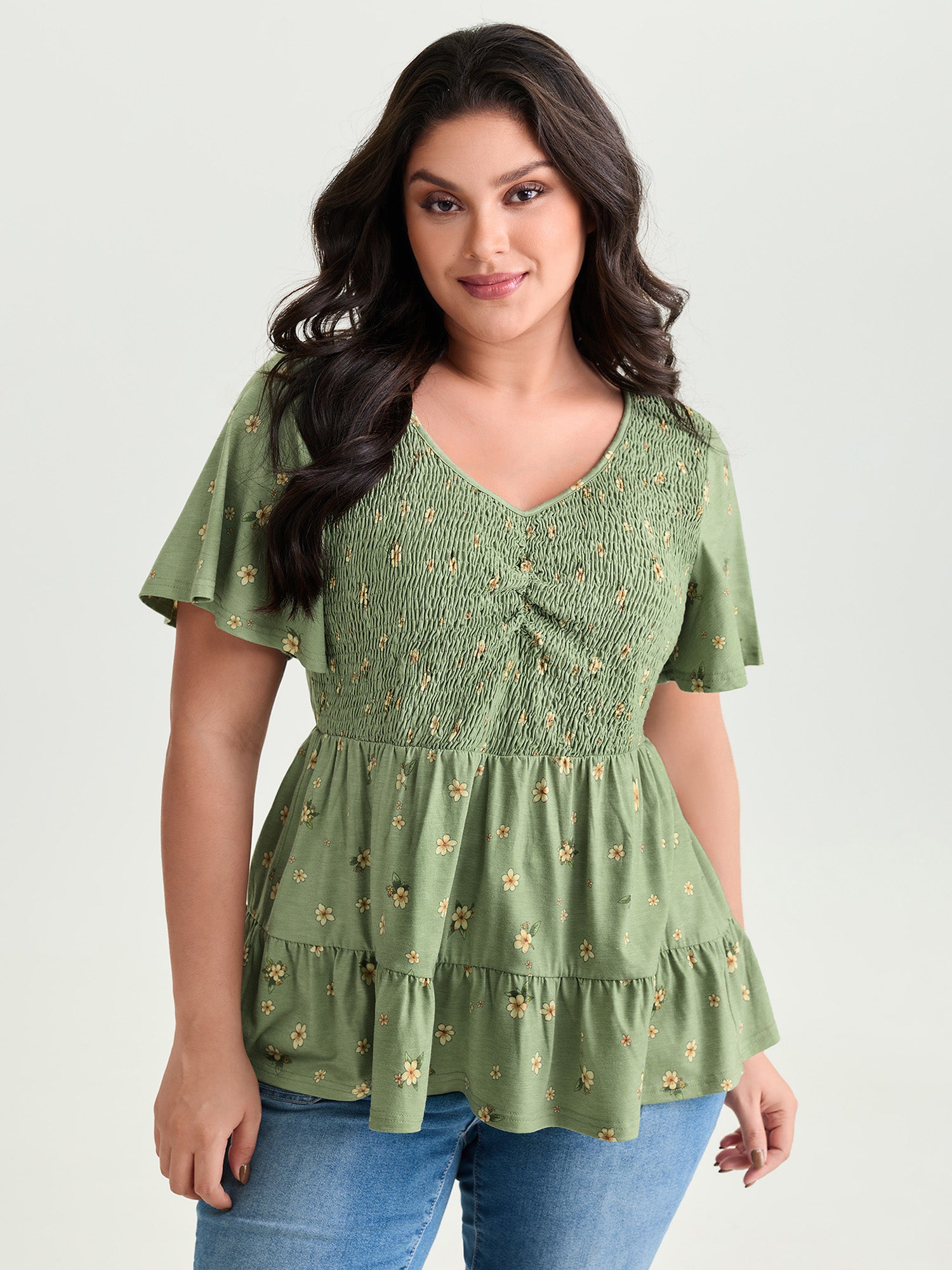 Supersoft Floral Shirred Stretchy Knit Top