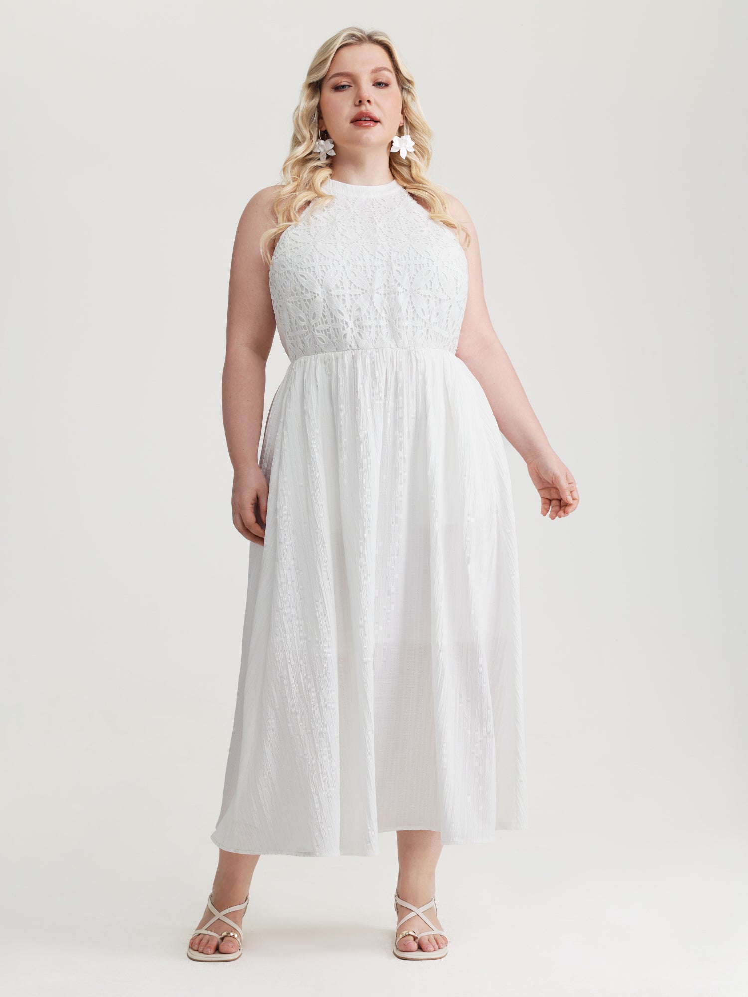 Timeless Lace Trim Halter Neckline Maxi Dress