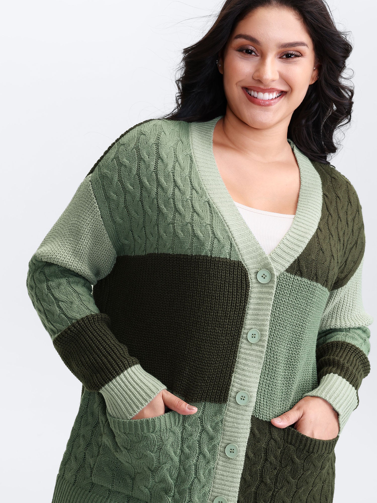 Texture Colorblock Contrast Knit Cardigan