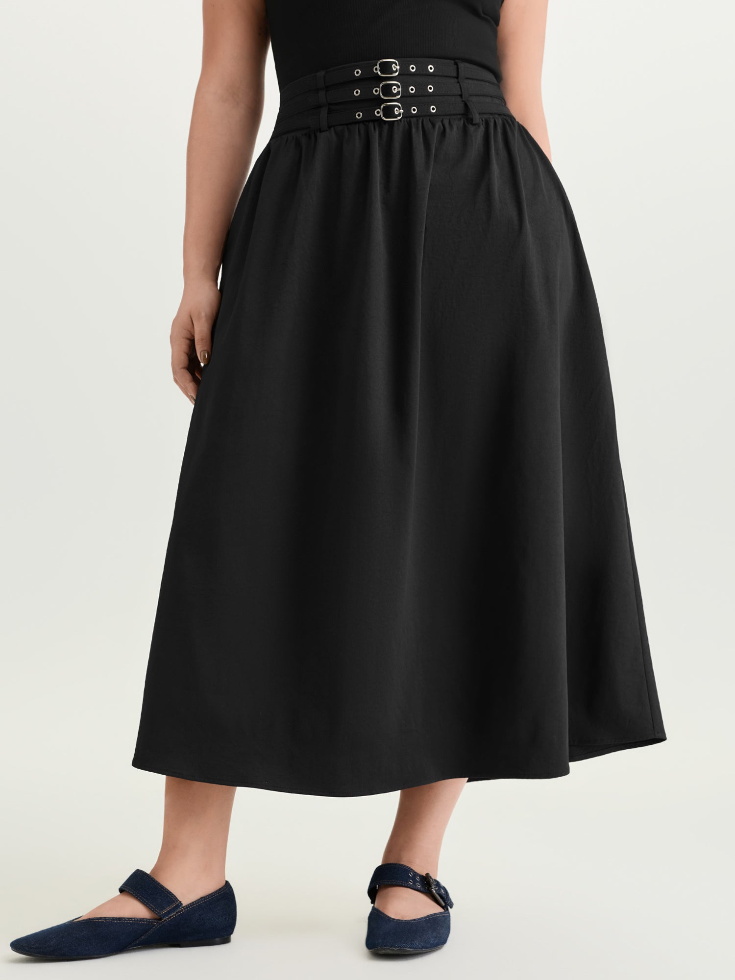 Wide Waistband Shirred Maxi Skirt