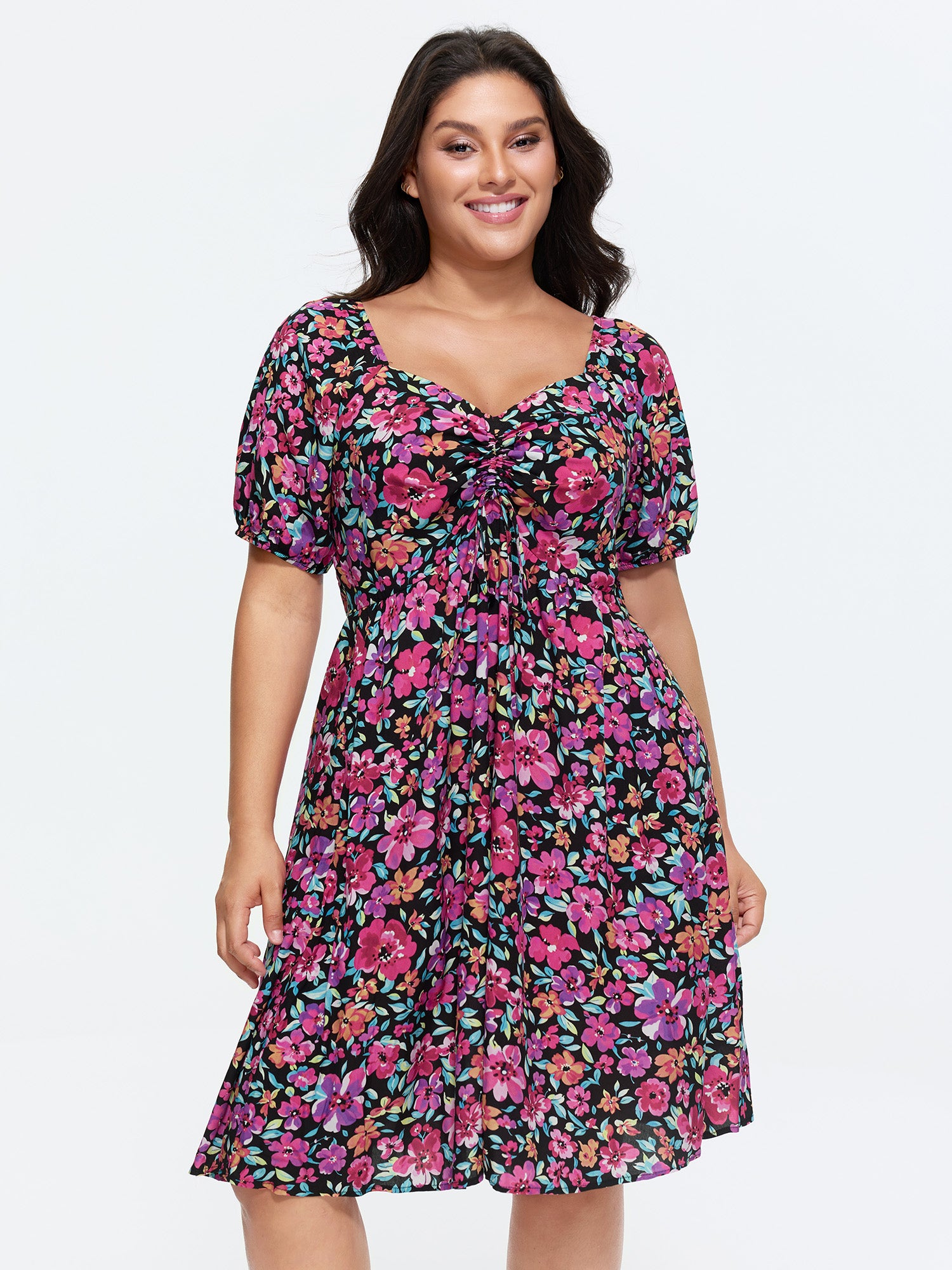 Floral Print Sweetheart Neckline Mini Dress