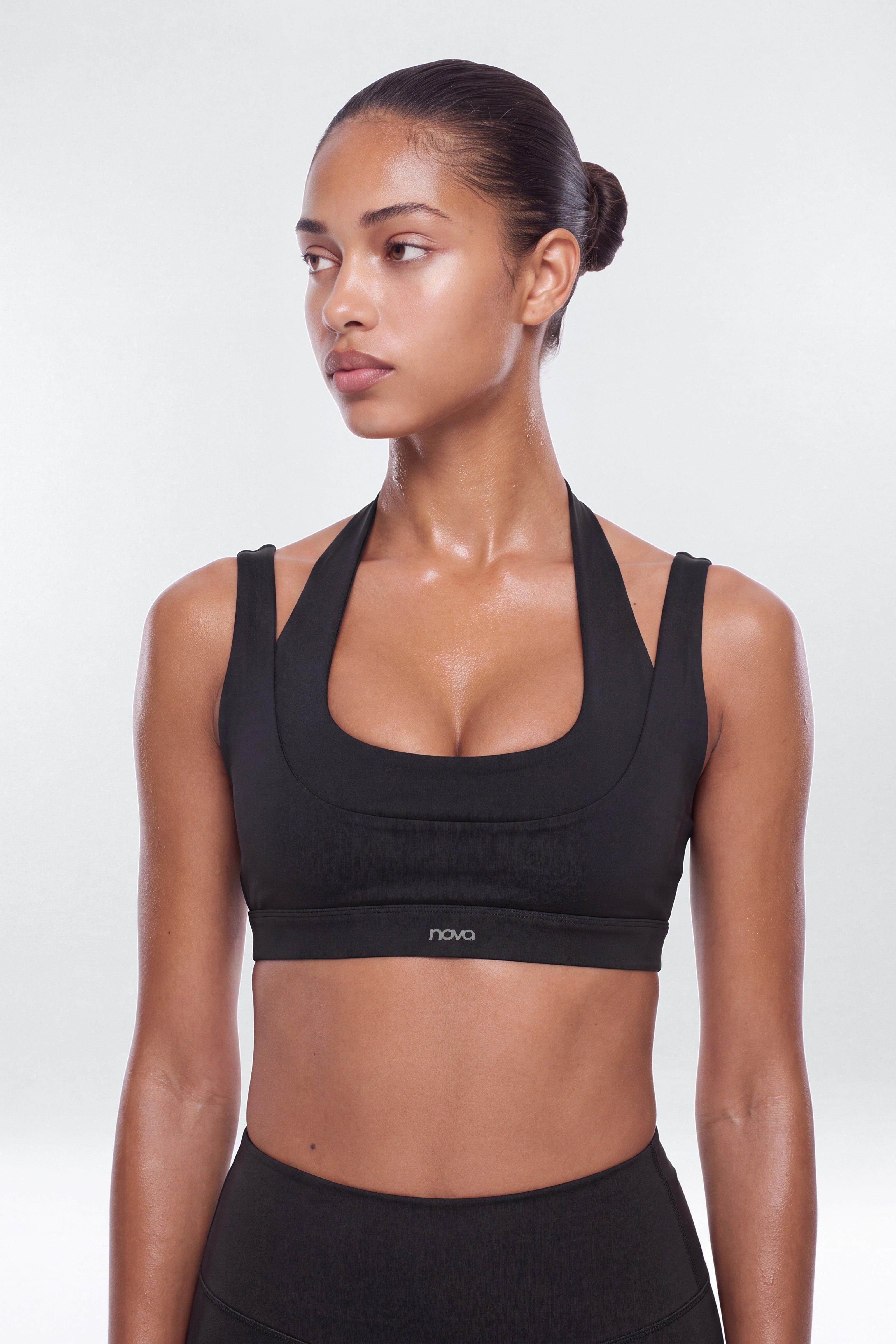 AirSculpt™ Double Halter Sports Bra - Black