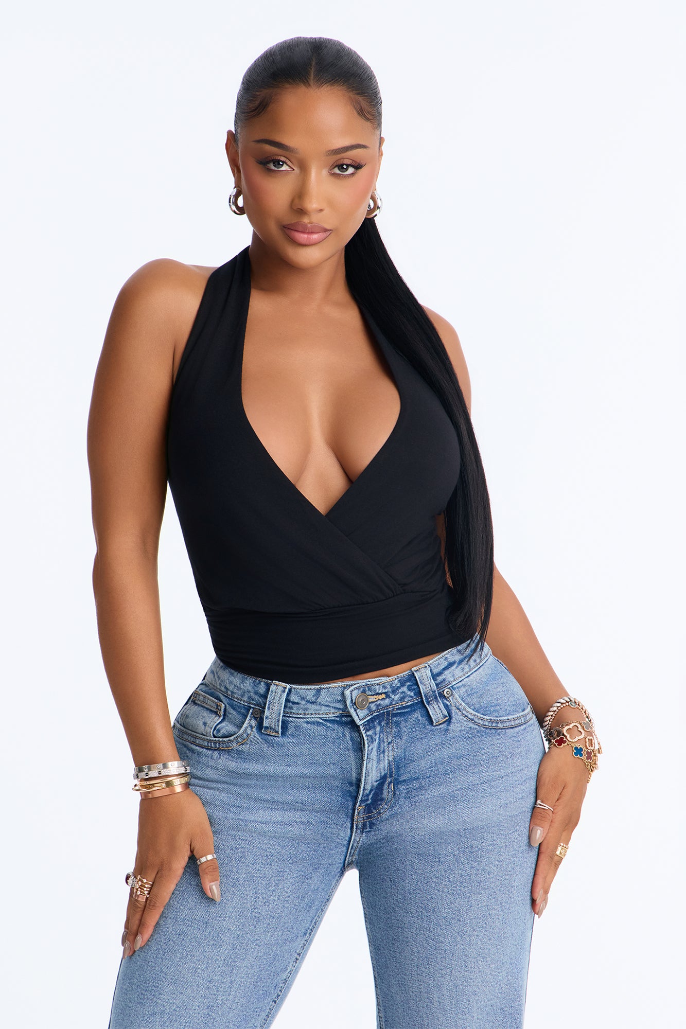 Euro Nights Surplice Halter Top - Black