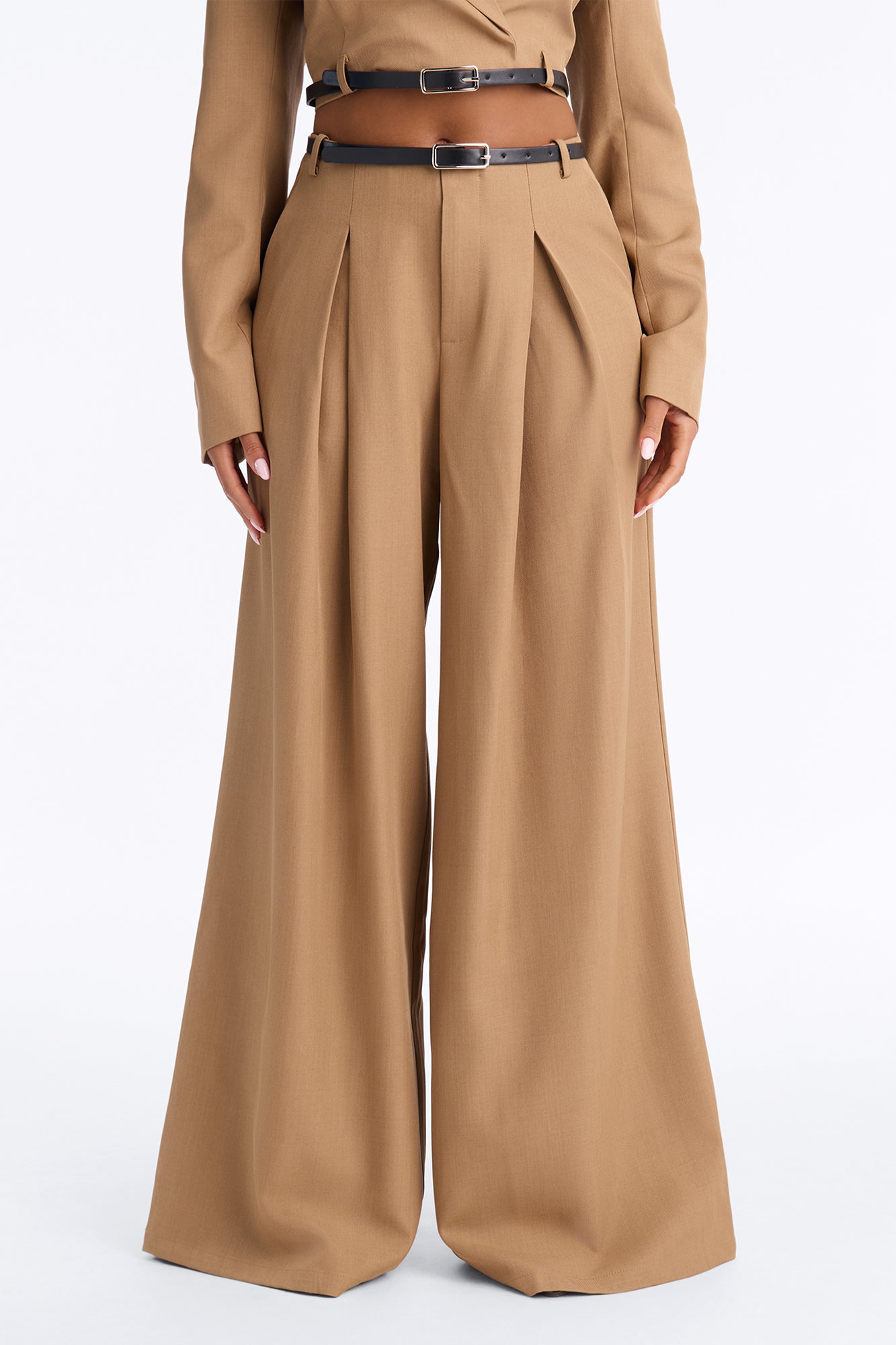 Isla High Rise Wide Leg Belted Trouser - Khaki