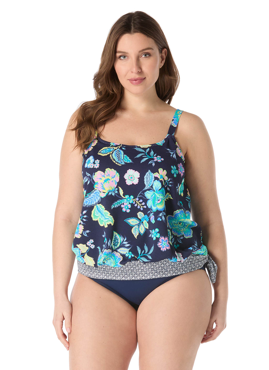 Beach House Women's Plus Size Diamond Meadows Pique Sarah Blouson Tankini Top