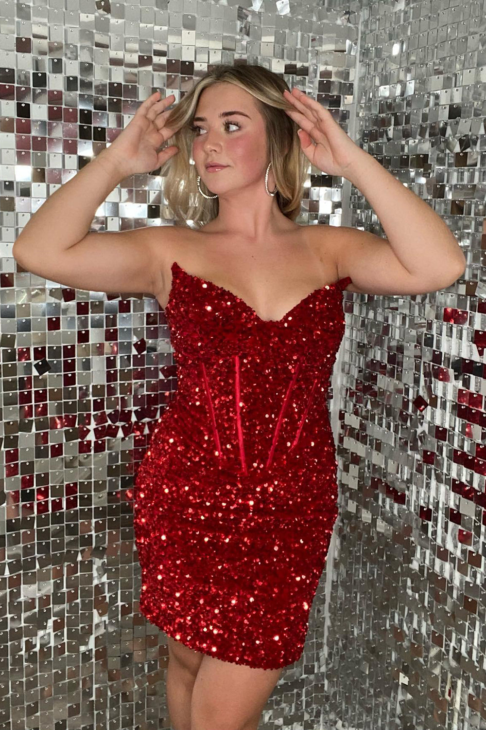 Red Sweetheart Sequins Tight Short Homecoming Dress/Mini Dress