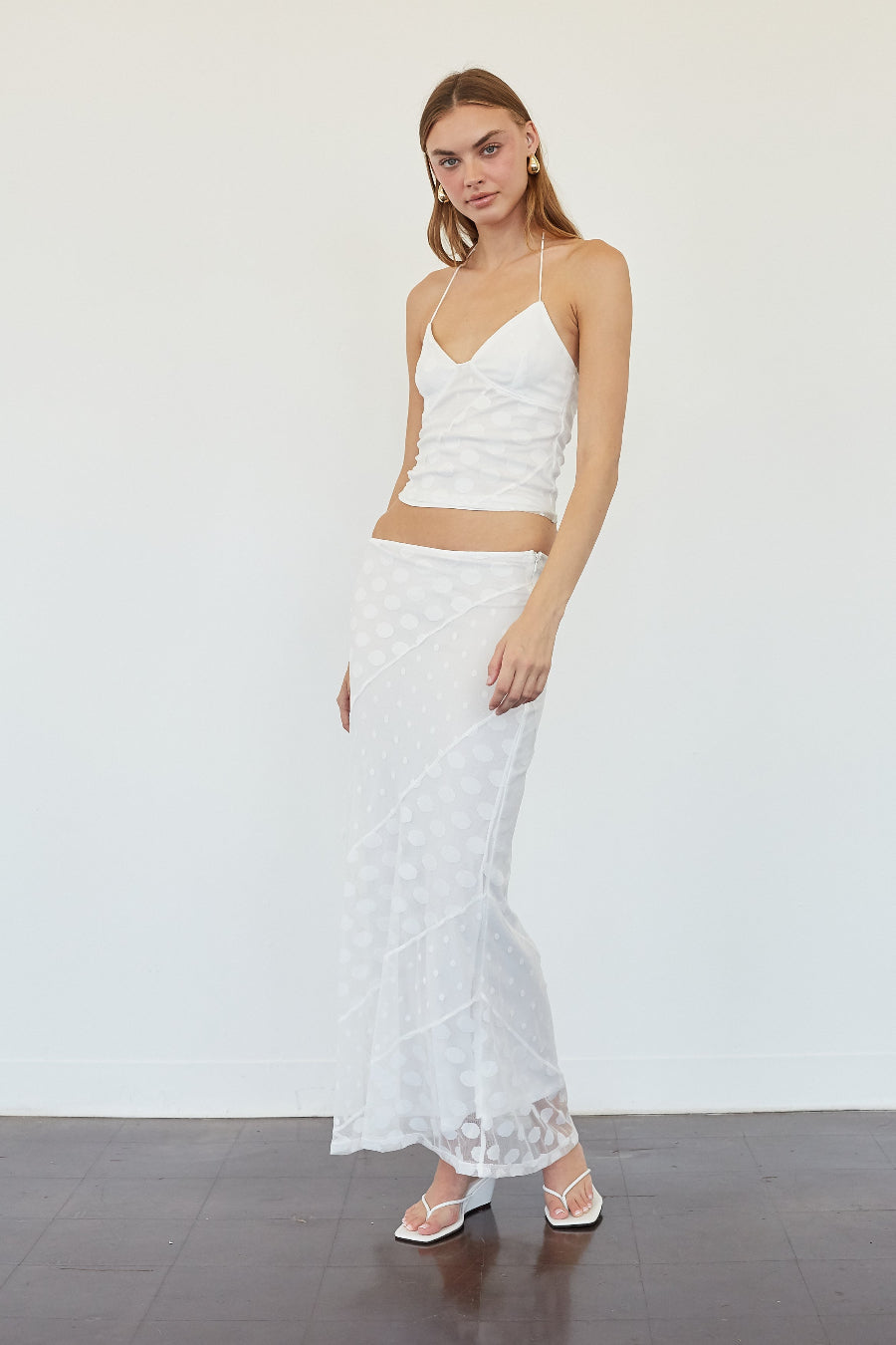 Bea Polka Dot Mesh Maxi Skirt