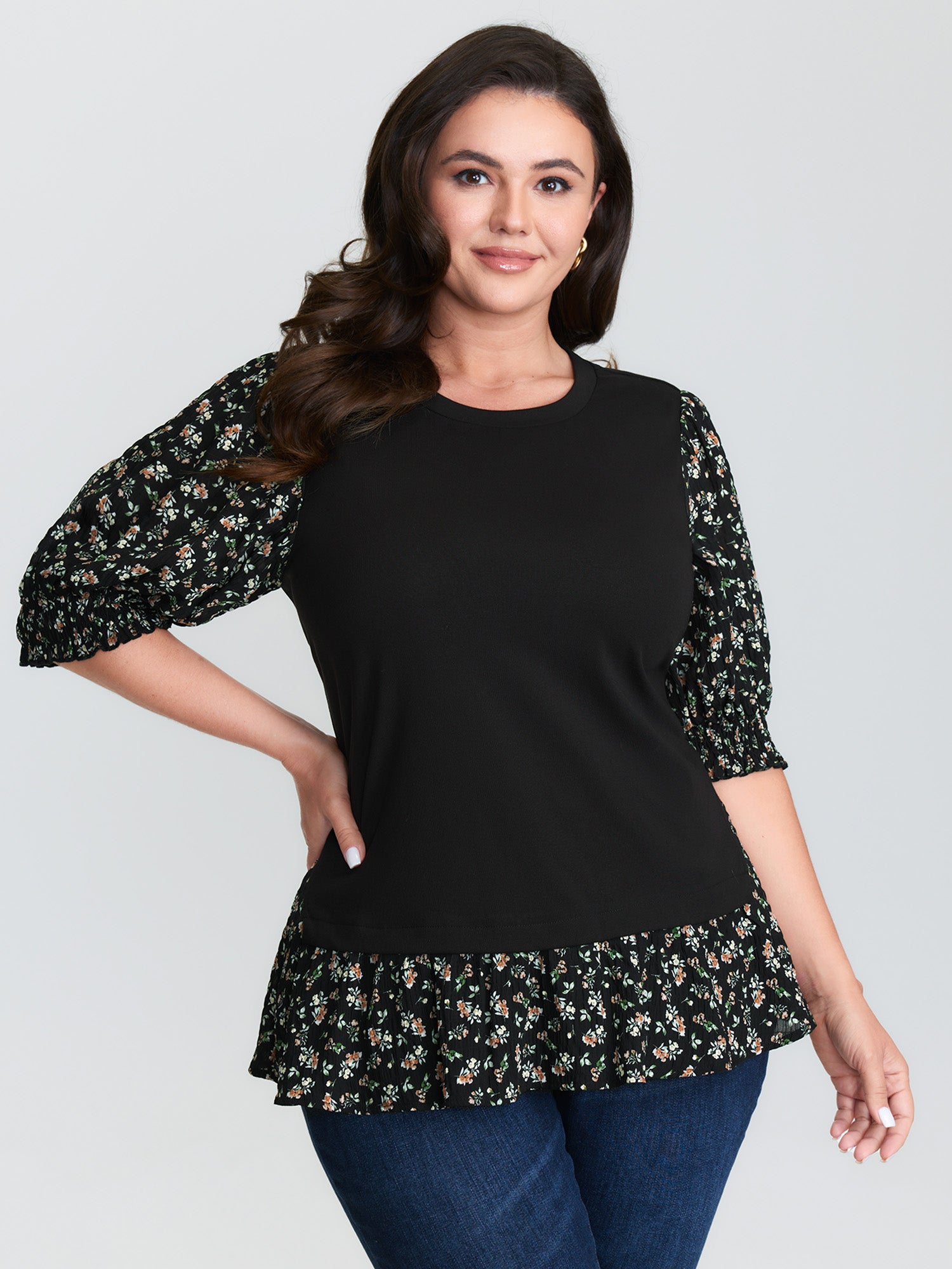 2-in-1 Floral Print Knit Top