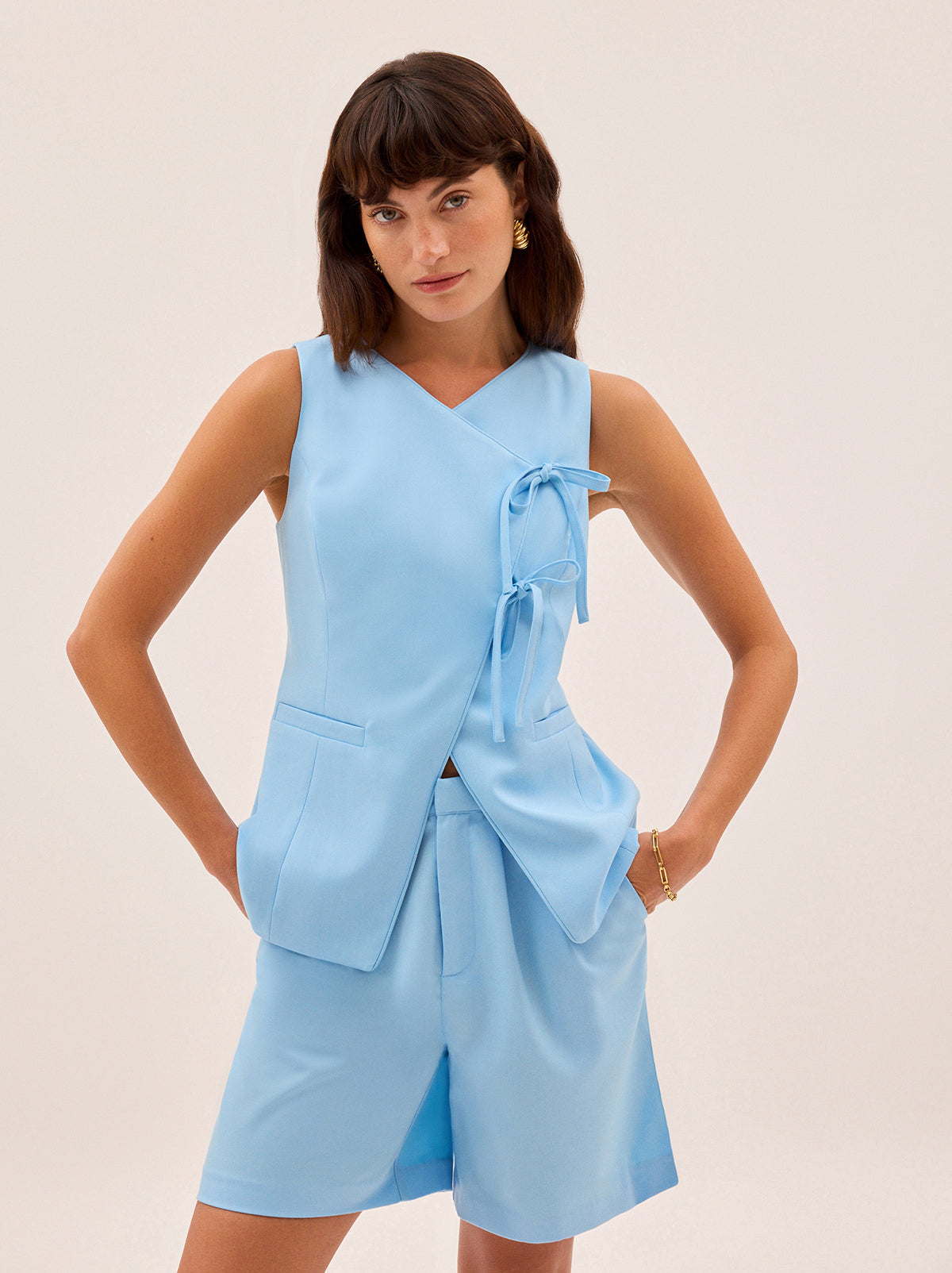 Lea Blue Tie Front Waistcoat
