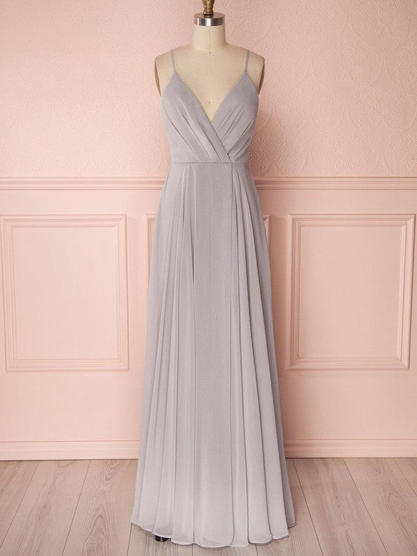 Chic A-Line V-Neck Chiffon Floor-Length Ruffles Bridesmaid Dresses
