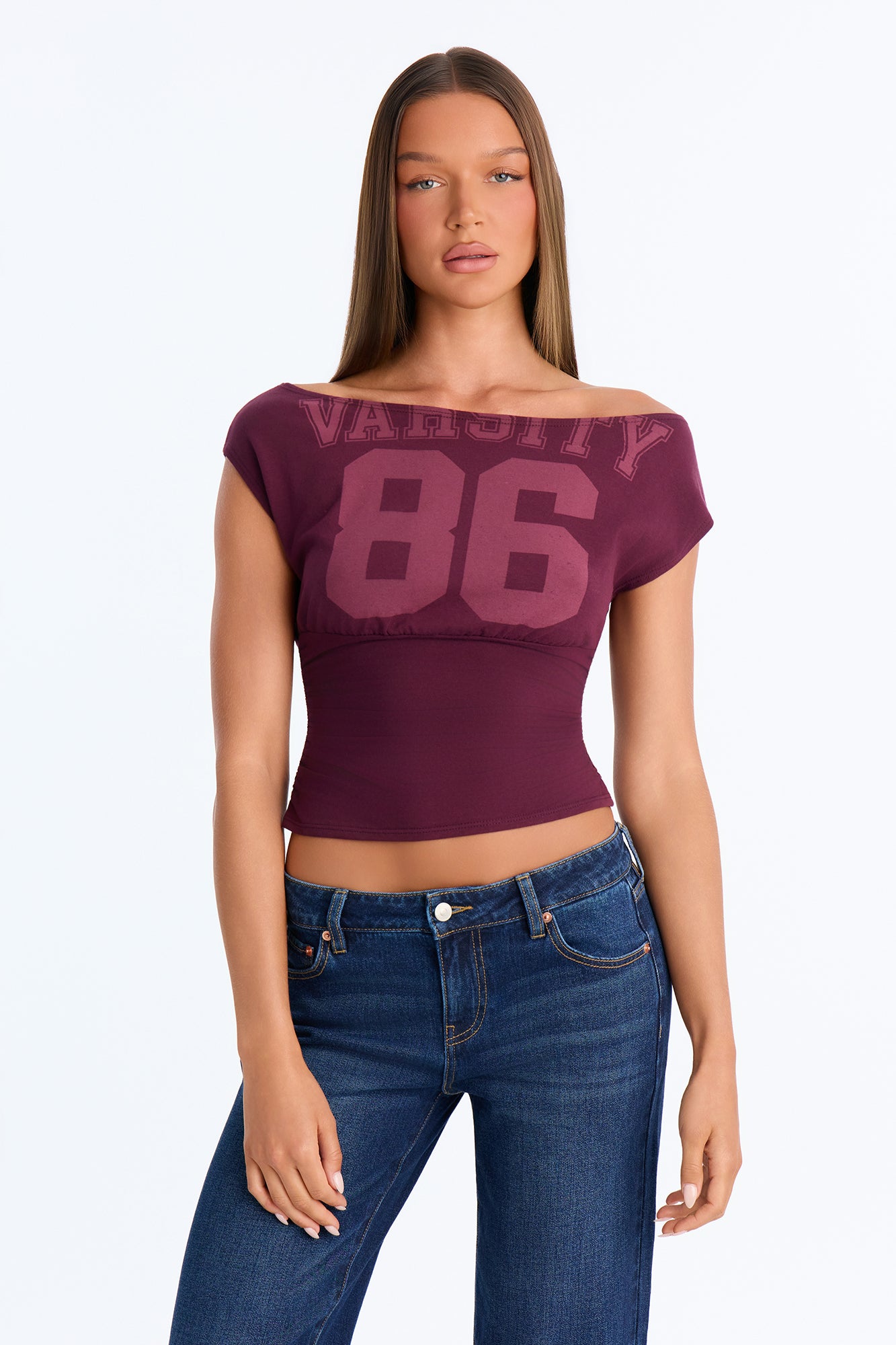 Varsity 86' Boat Neck Top - Burgundy