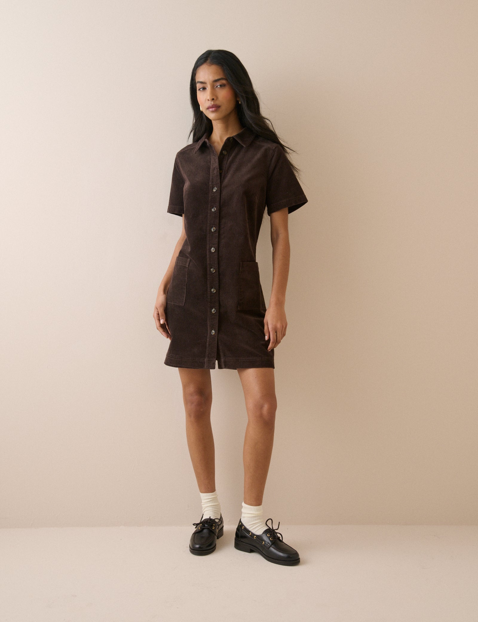 Brown Cord Collared Lucy Mini Dress