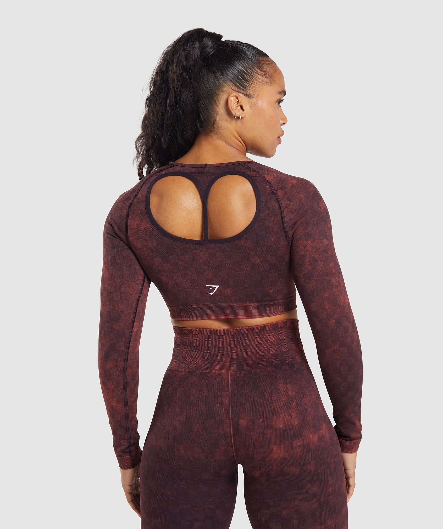 Gymshark Check Seamless Washed  Long Sleeve Top - Eng-L-A0157 Plum Brown/Oxi Wash